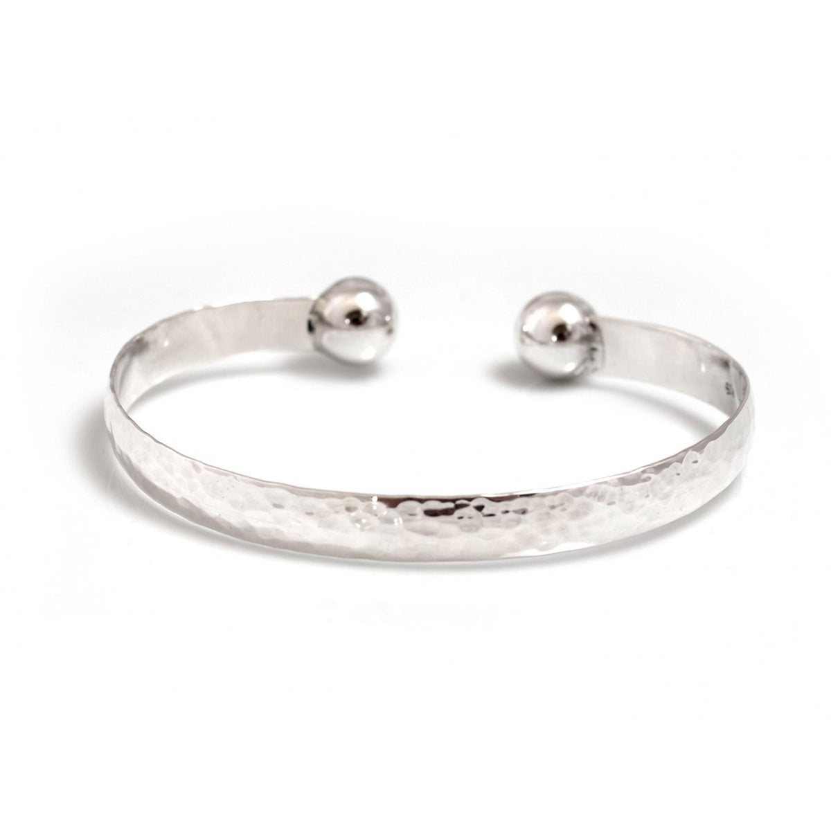 Sterling Silver Ball &amp; Hammered Cuff Bangle