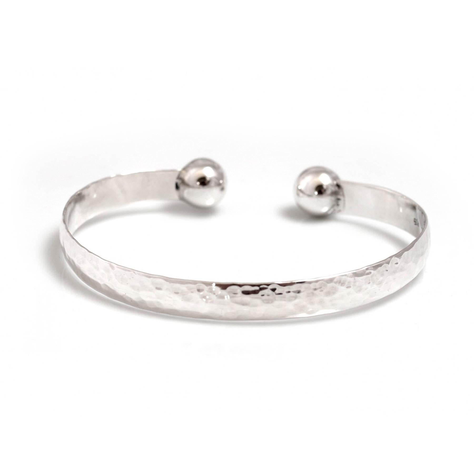 Sterling Silver Ball & Hammered Cuff Bangle