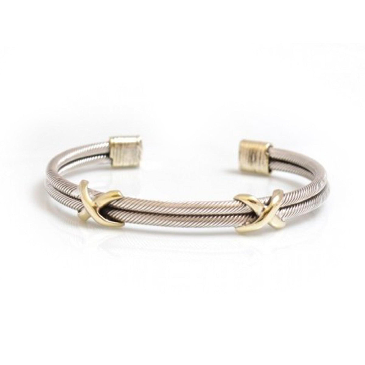 Sterling Silver And Two Tone Criss Cross Cuff Bracelet