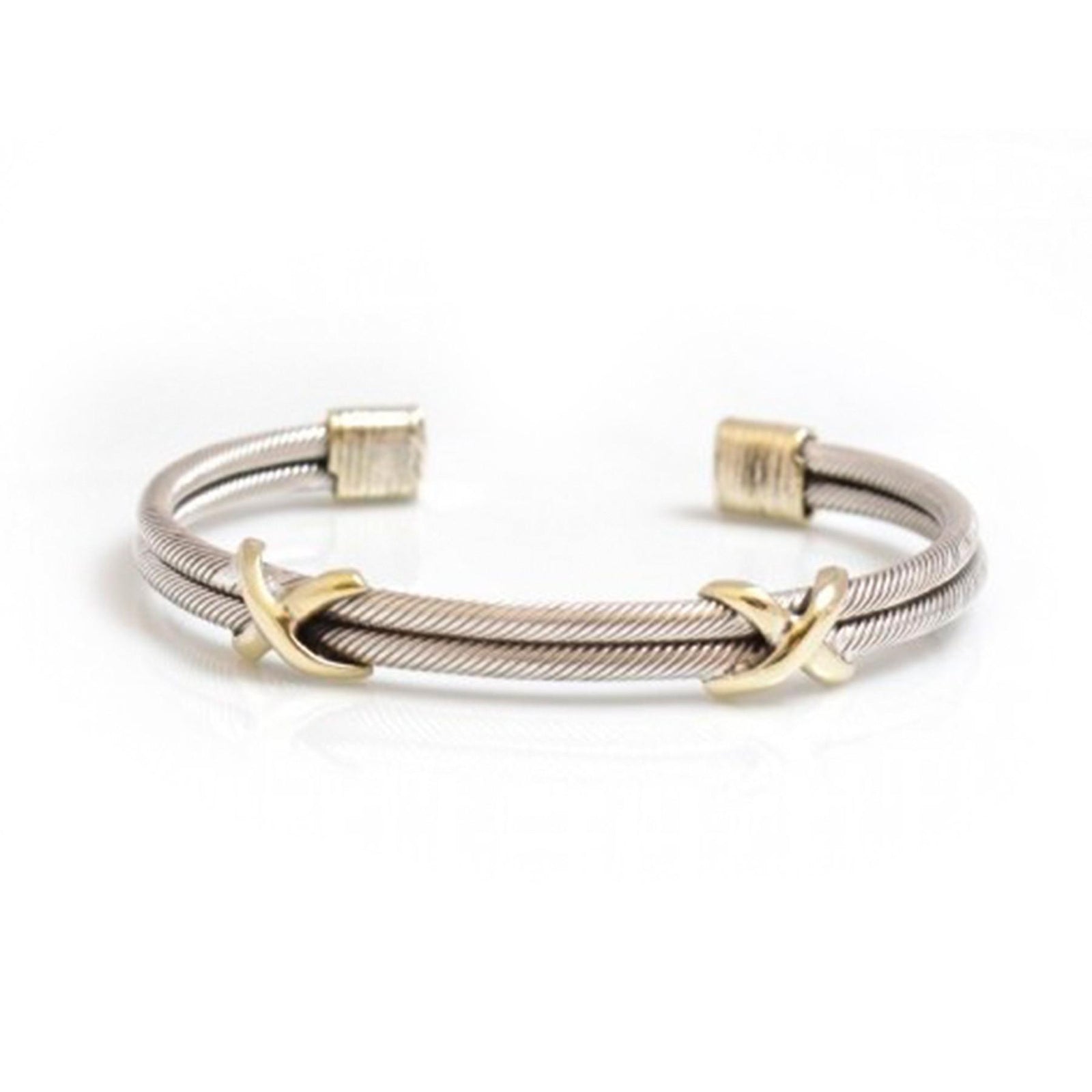 Sterling Silver And Two Tone Criss Cross Cuff Bracelet