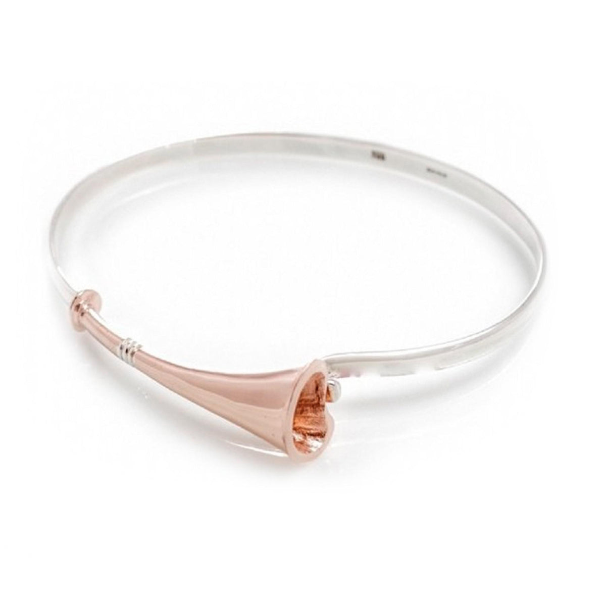 Exclusive Sterling Silver &amp; 18ct Rose Gold Plate Hunting Horn Bangle