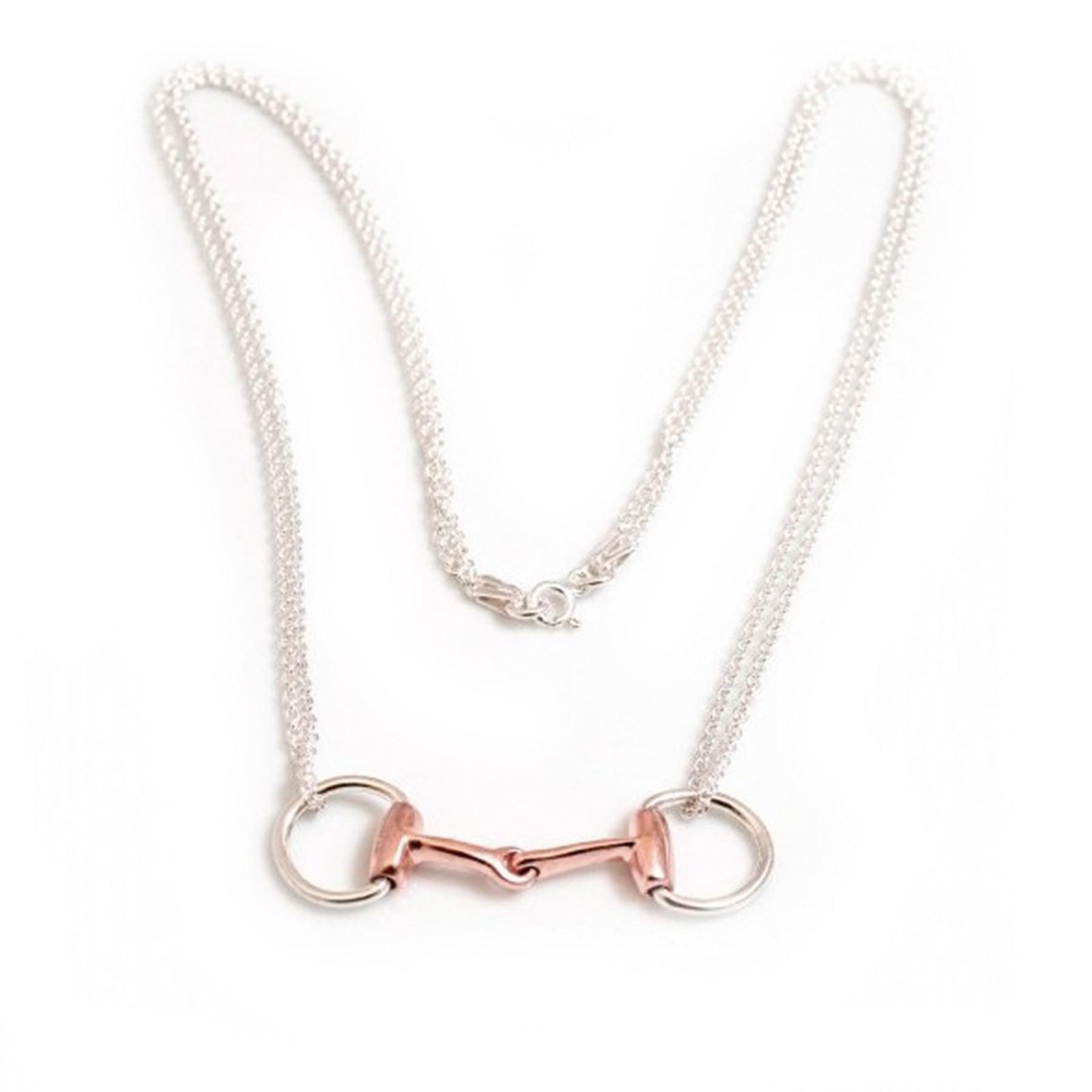 Sterling Silver & 18ct Rose Gold Plate Double Chained Snaffle Necklace