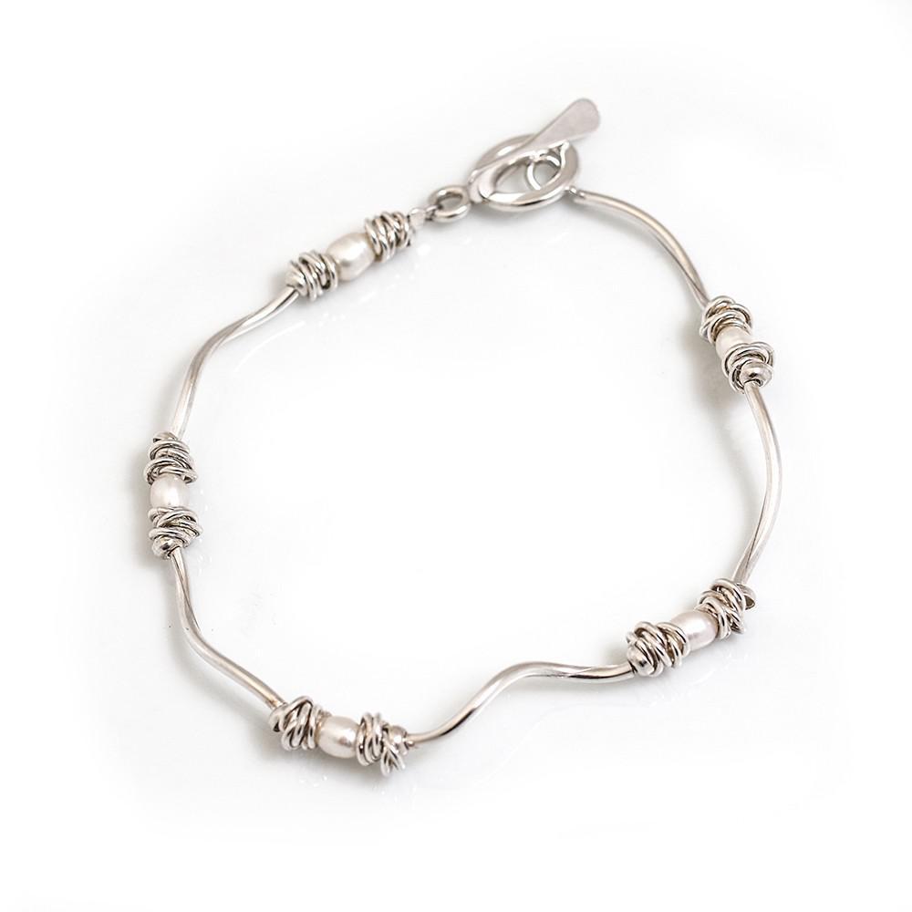 Sterling Silver Multi-link & Pearl Bracelet