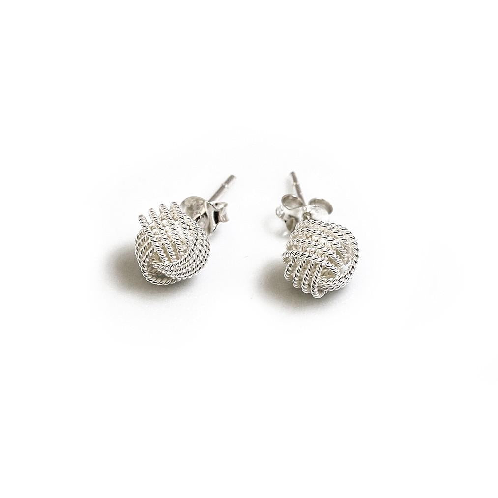 Sterling Silver Beaded Knot Stud Earrings