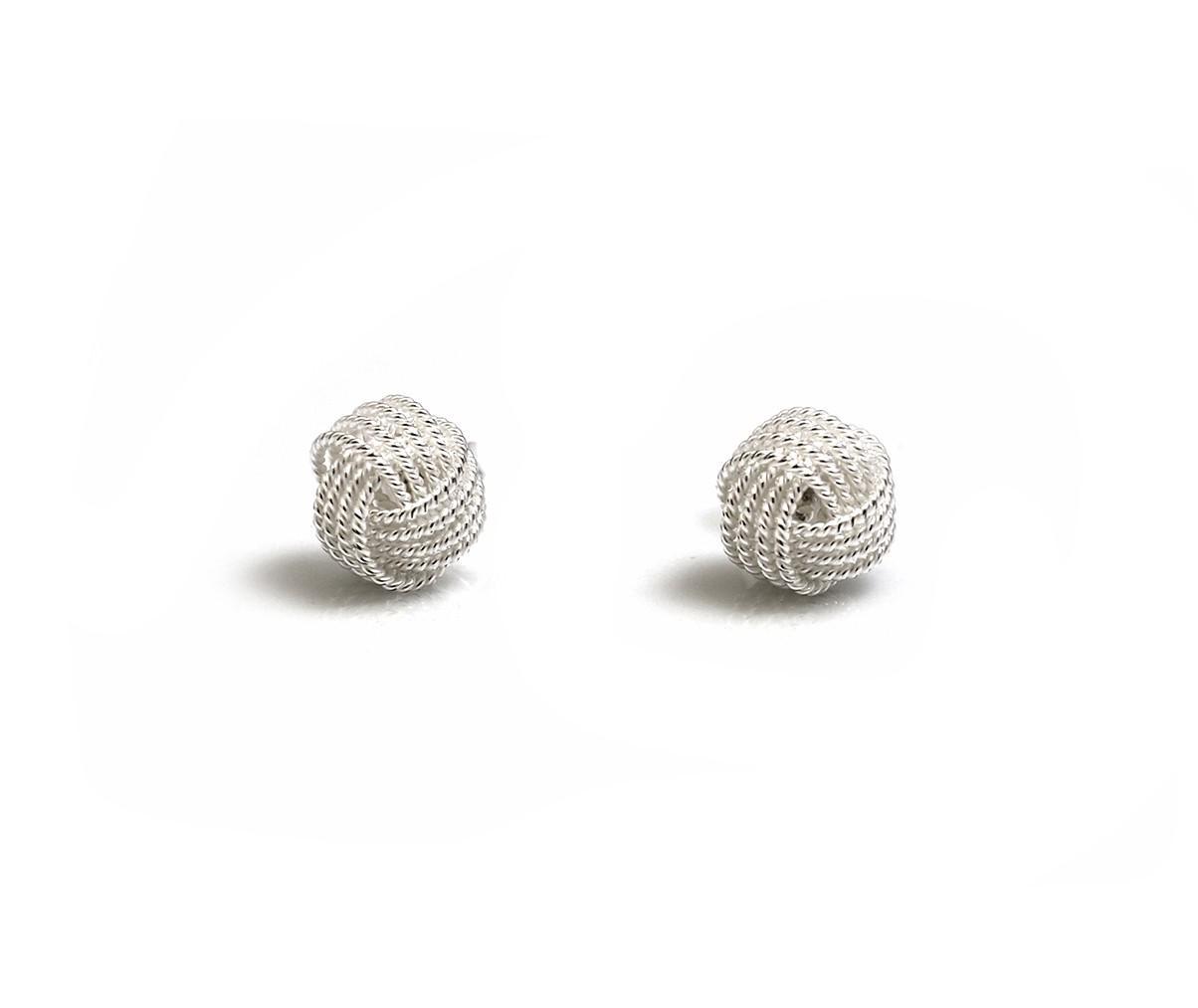 Sterling Silver Beaded Knot Stud Earrings