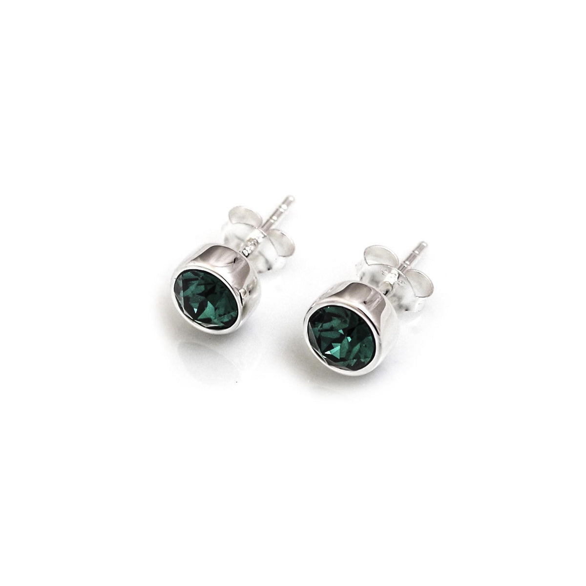 May Birthstone - Sterling Silver & Green CZ Stud Earrings