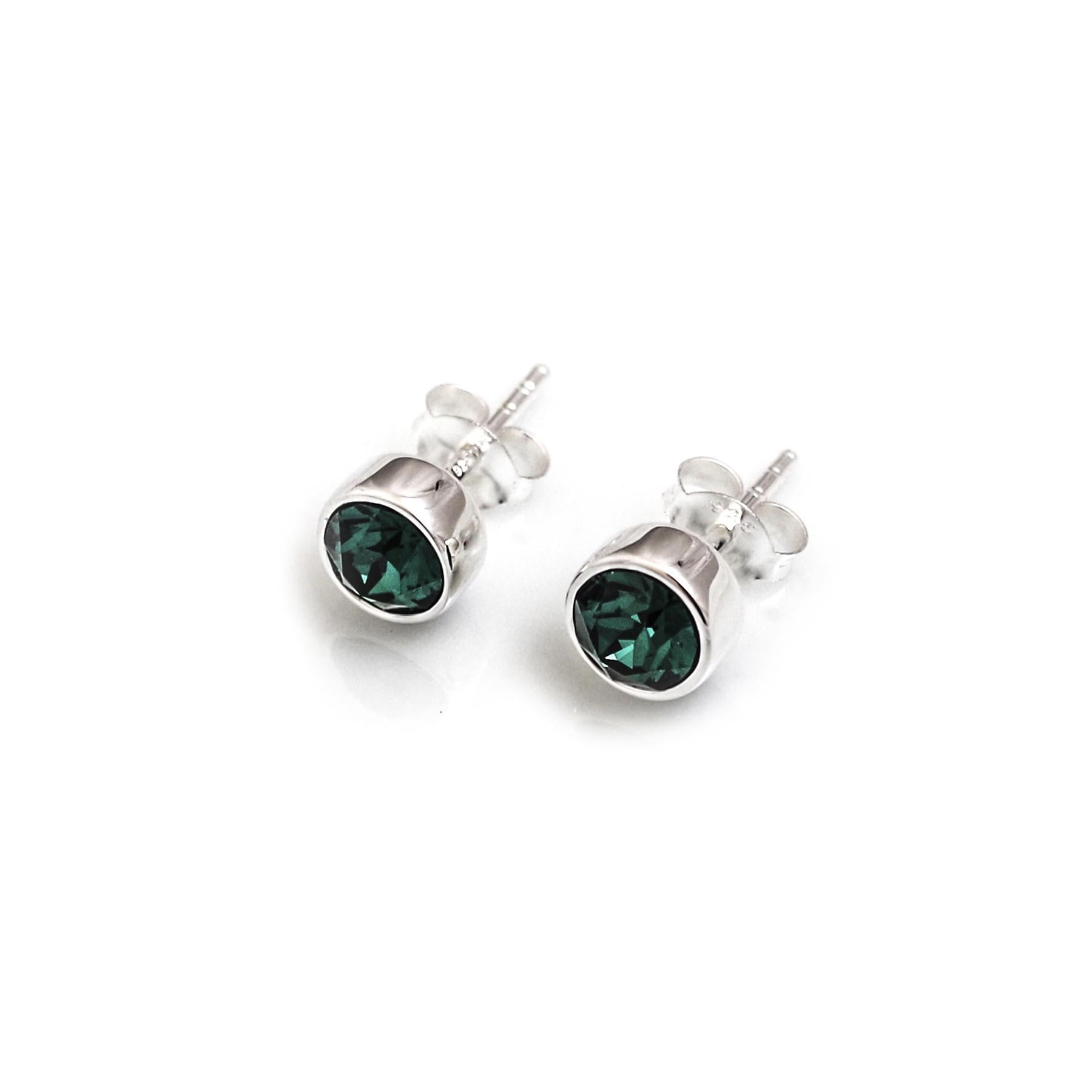 May Birthstone - Sterling Silver & Green CZ Stud Earrings