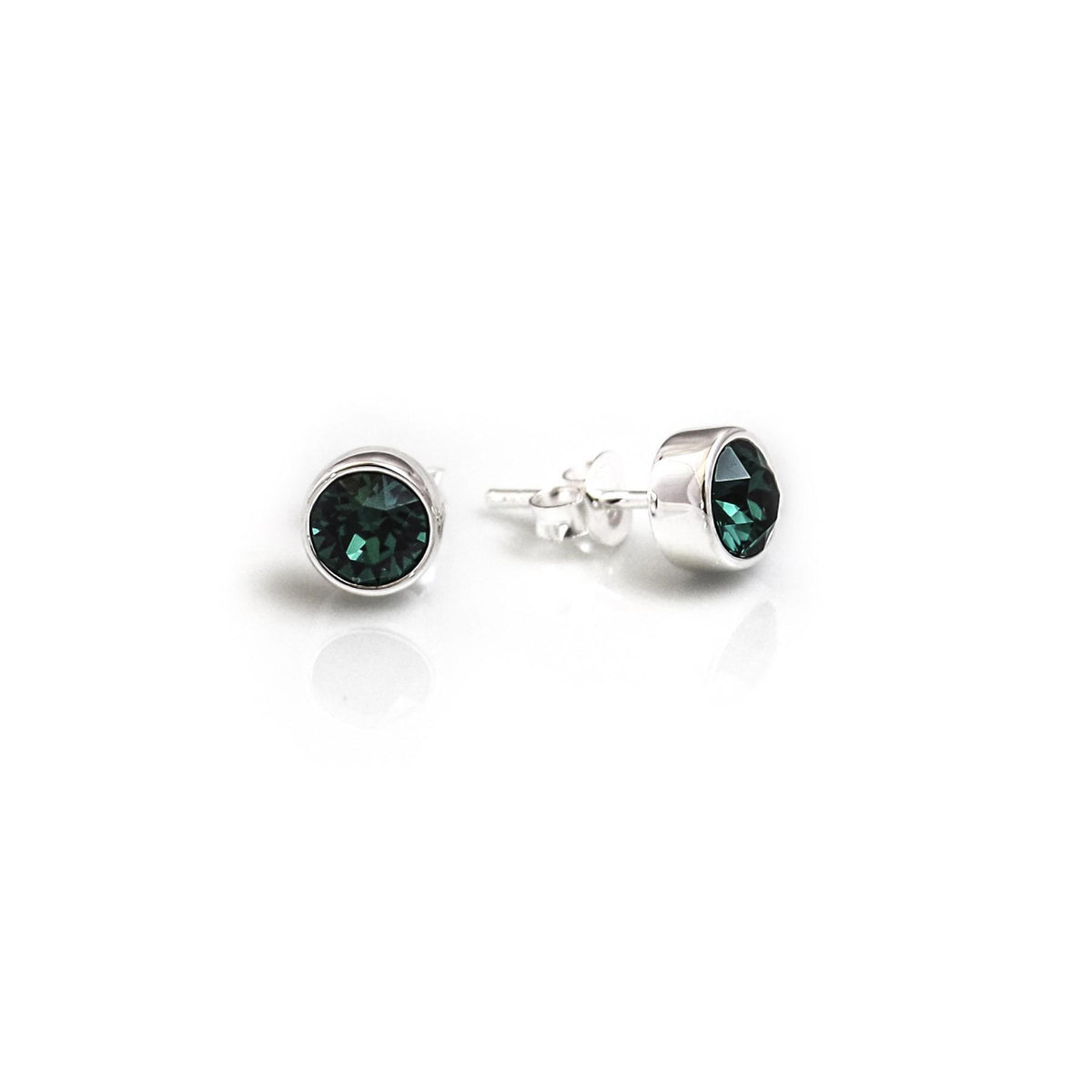 May Birthstone - Sterling Silver &amp; Green CZ Stud Earrings