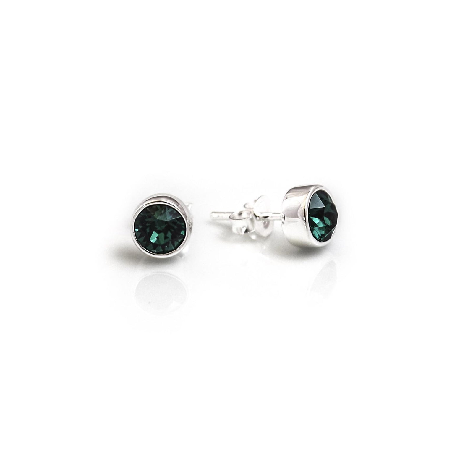 May Birthstone - Sterling Silver & Green CZ Stud Earrings