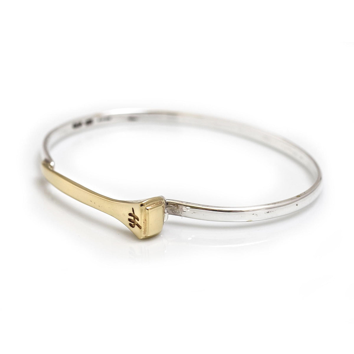Exclusive Sterling Silver &amp; 18ct Yellow Gold Plated Farrier Nail Bangle
