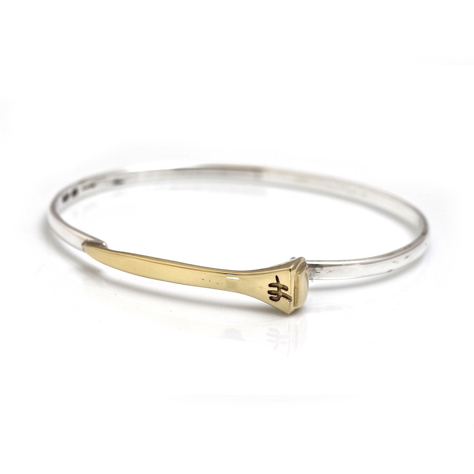 Exclusive Sterling Silver & 18ct Yellow Gold Plated Farrier Nail Bangle