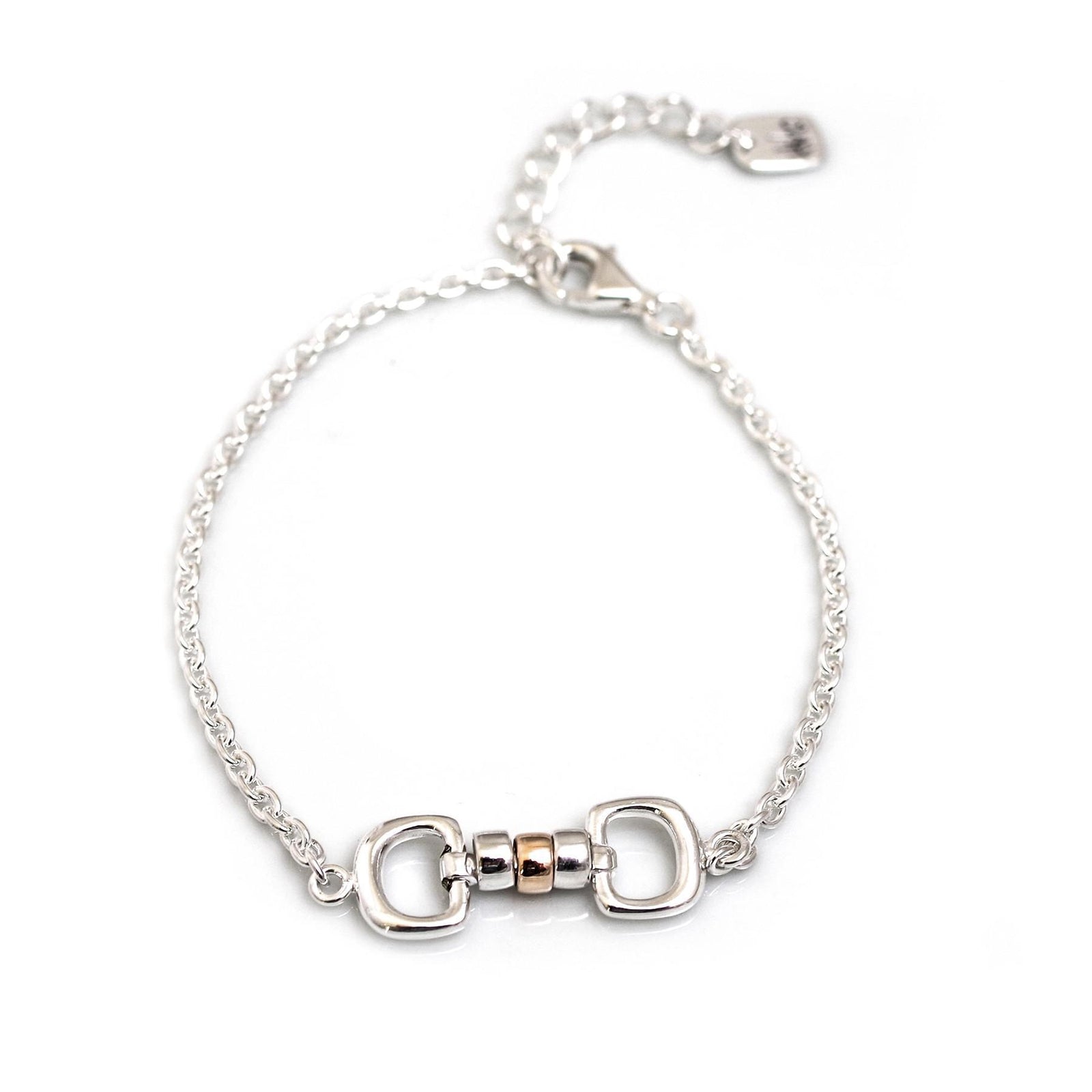 Exclusive Sterling Silver & 9ct Rose Gold Cherry Roller Snaffle Fob Bracelet