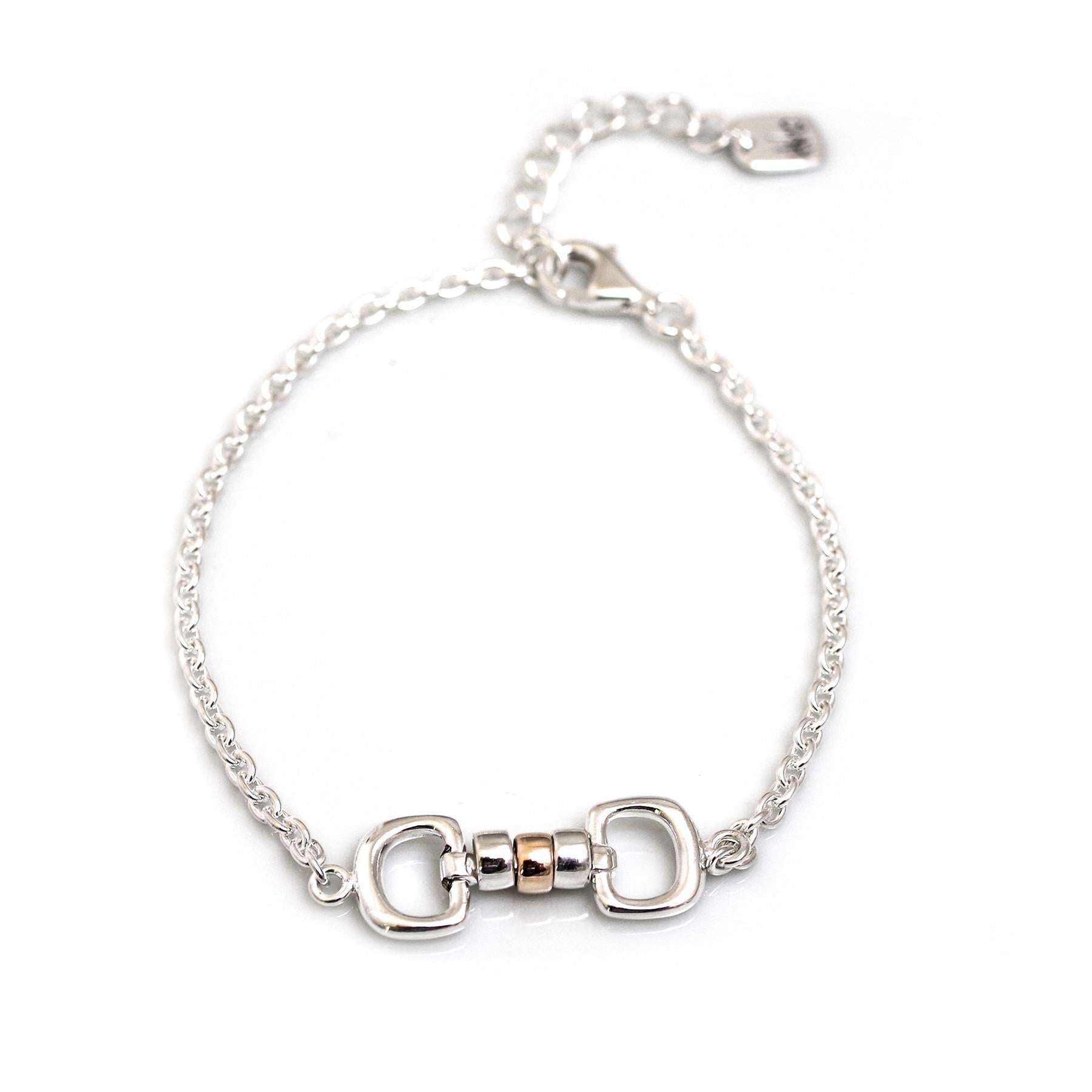 Exclusive Sterling Silver & 9ct Rose Gold Cherry Roller Snaffle Fob Bracelet