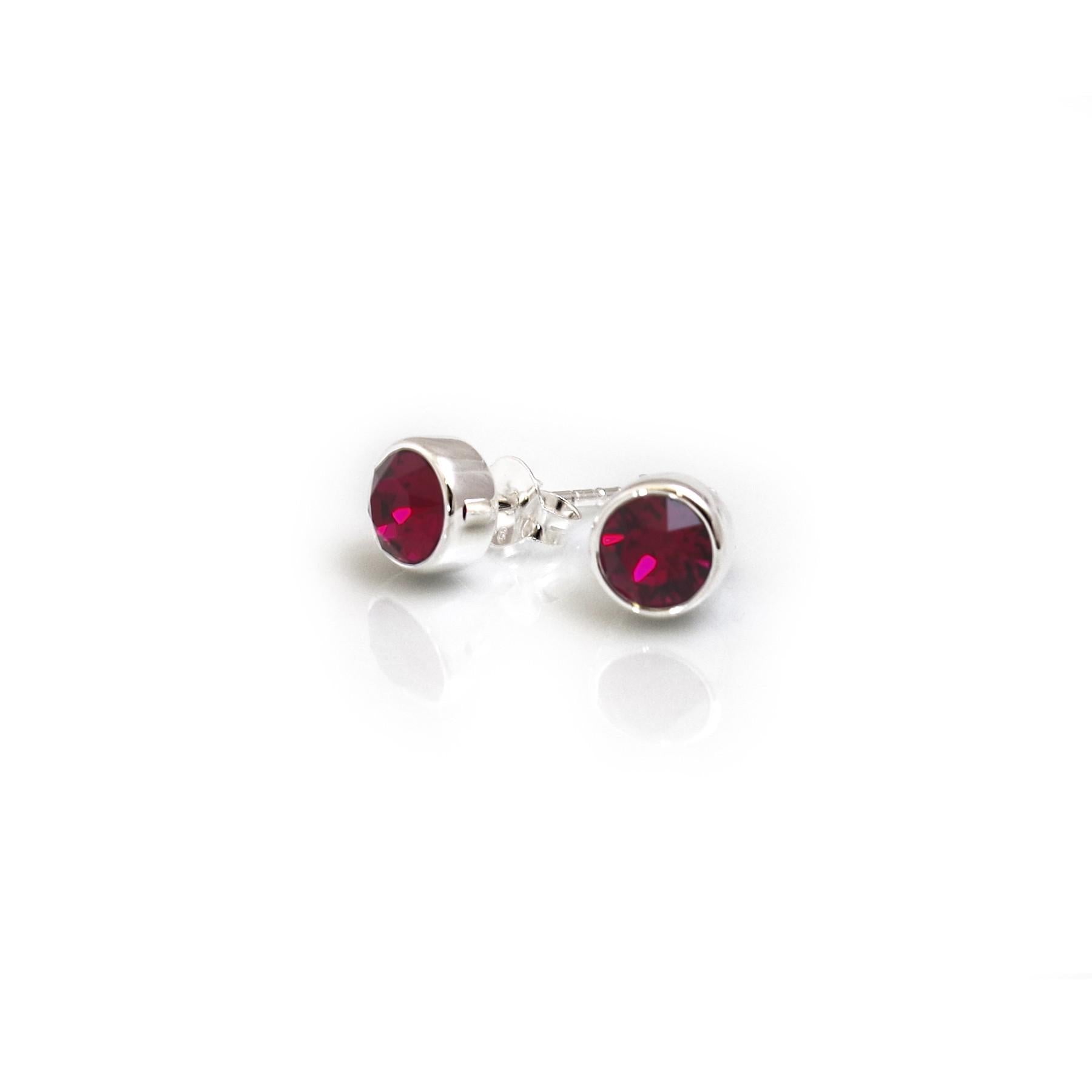 July Birthstone -Sterling Silver & Ruby CZ Stud Earrings