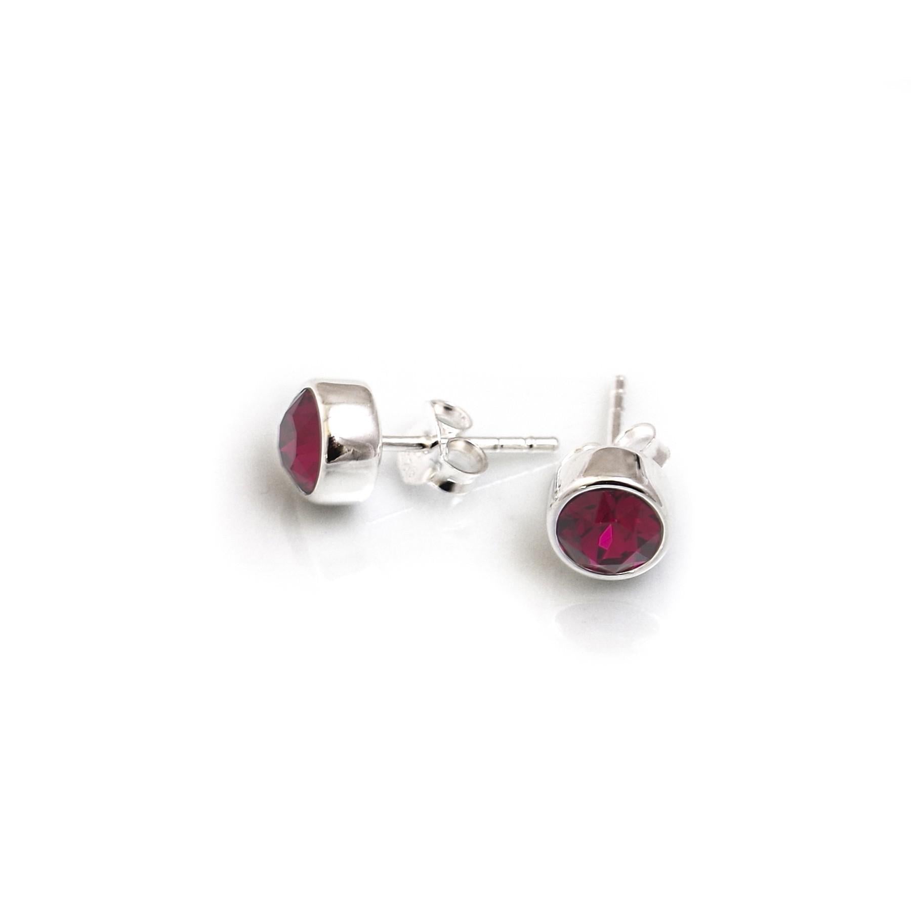 July Birthstone -Sterling Silver & Ruby CZ Stud Earrings