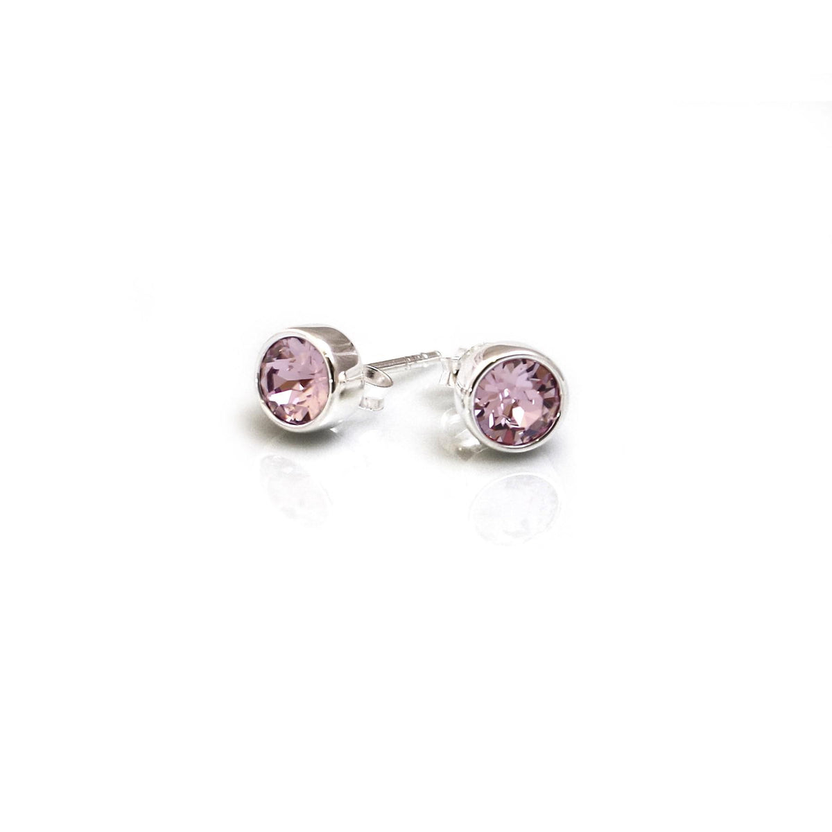 June Birthstone - Sterling Silver &amp; Light Amethyst CZ Stud Earrings