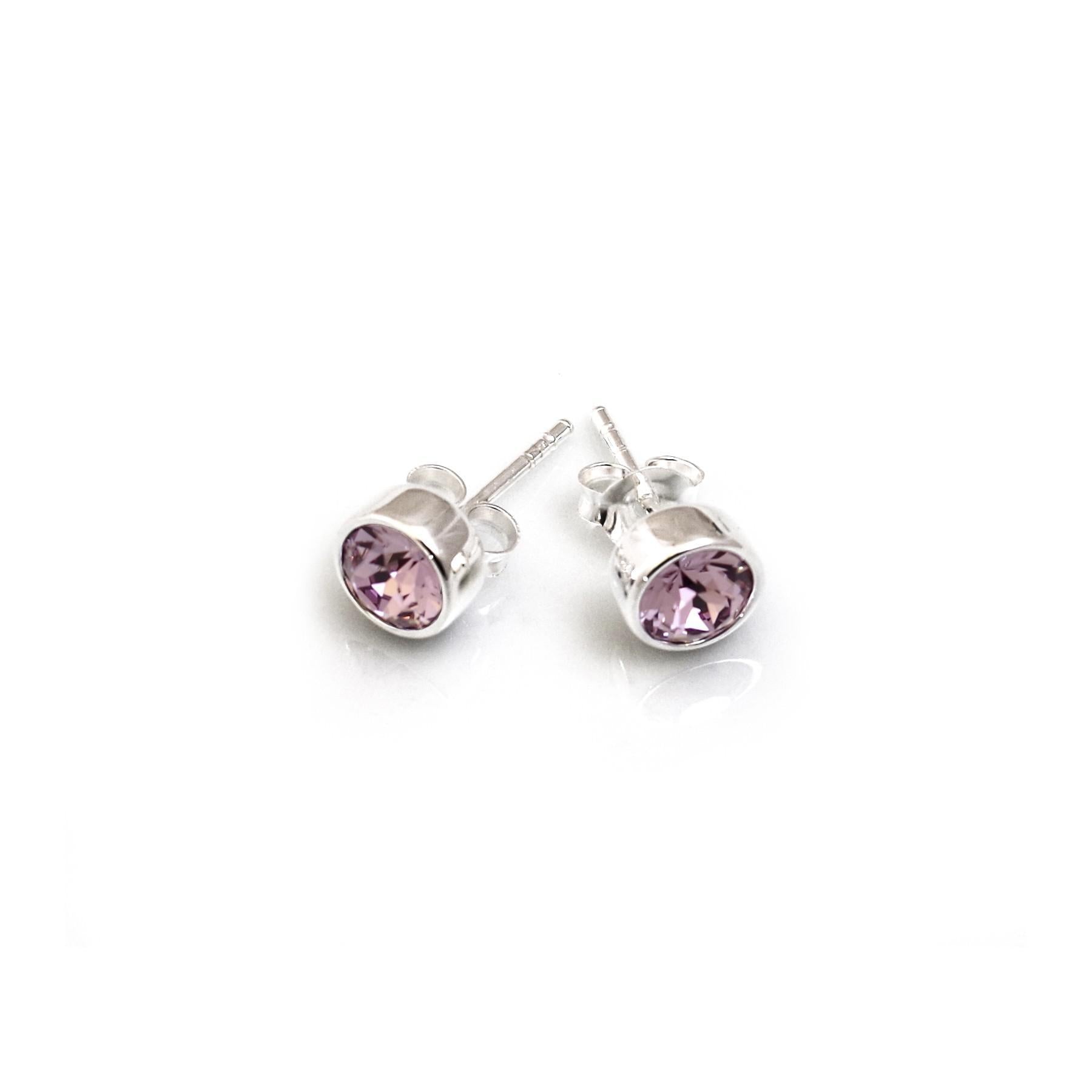 June Birthstone - Sterling Silver & Light Amethyst CZ Stud Earrings
