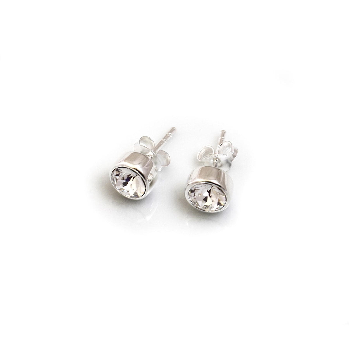 April Birthstone - Sterling Silver &amp; CZ Stud Earrings