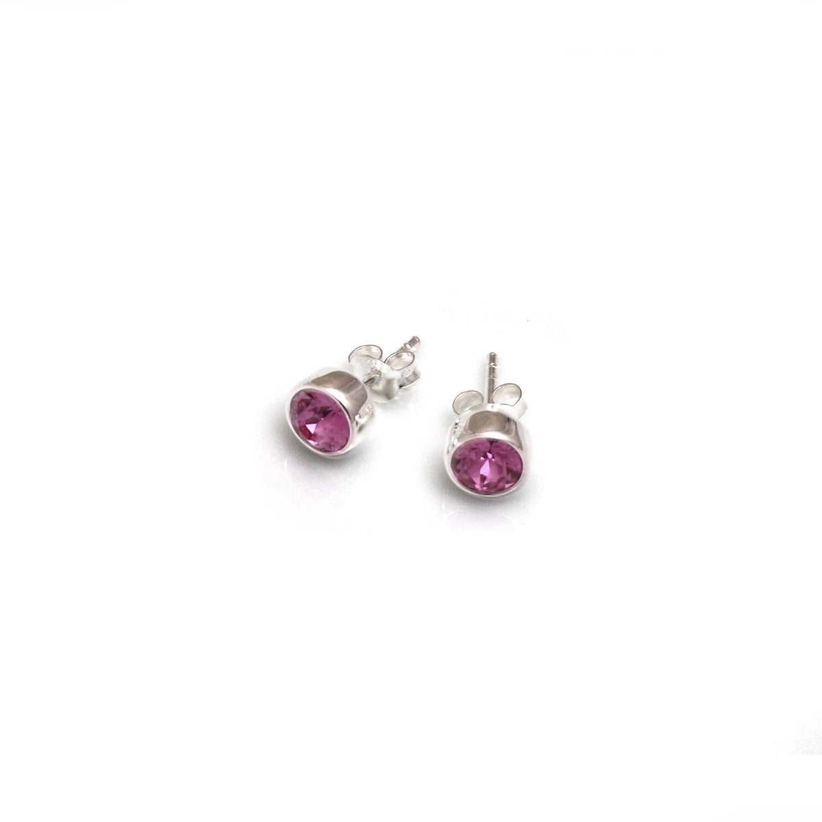 October Birthstone - Sterling Silver &amp; Rose CZ Stud Earrings