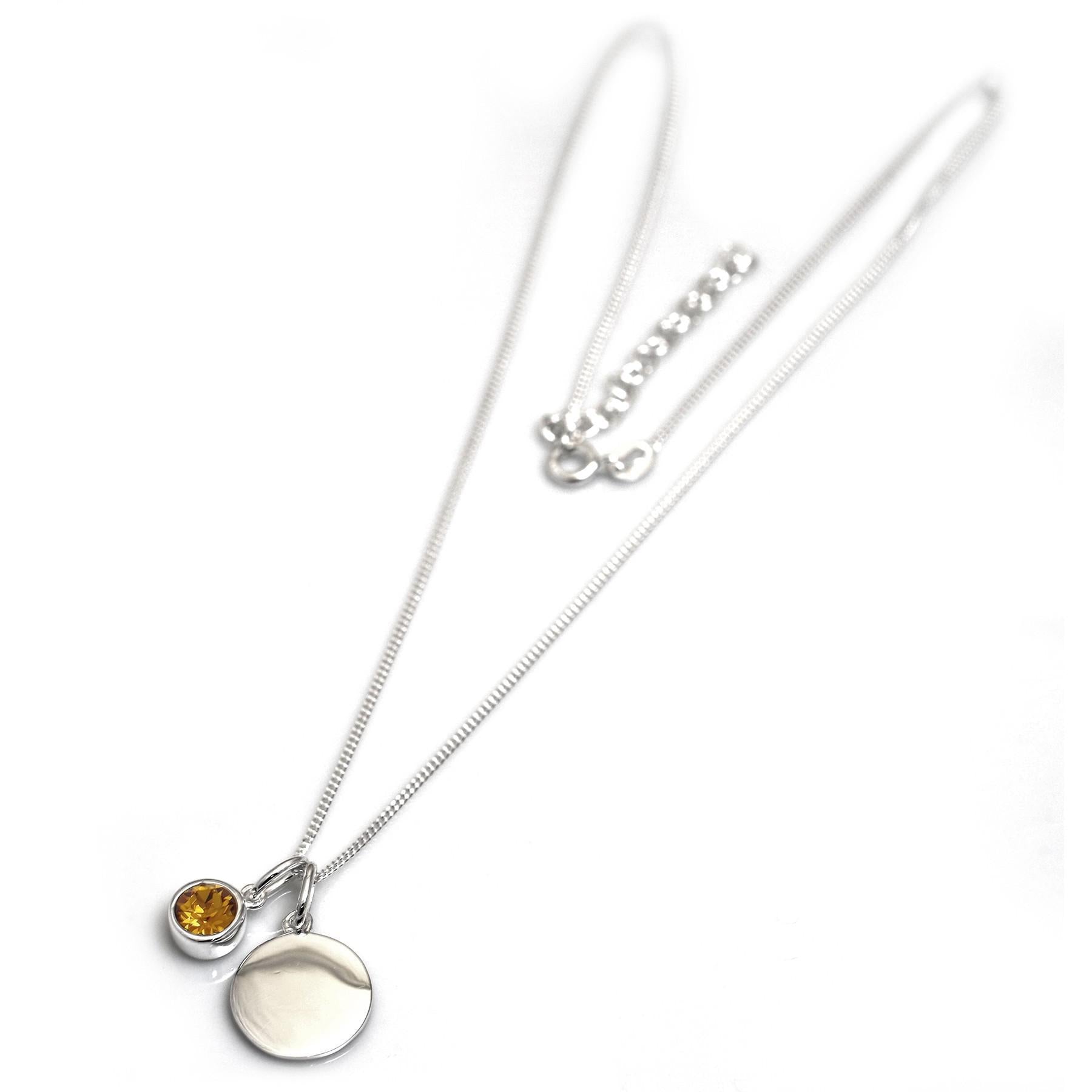 November Birthstone - Citrine CZ & Silver Disc Necklace