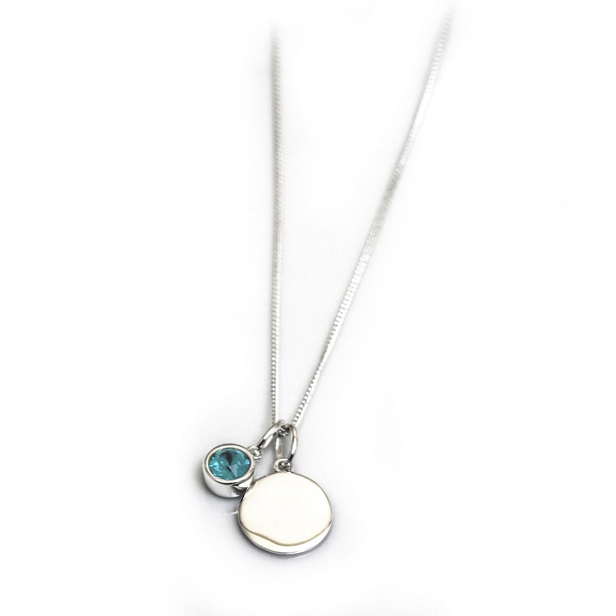 December Birthstone - Blue Zirconia &amp; Silver Disc Necklace