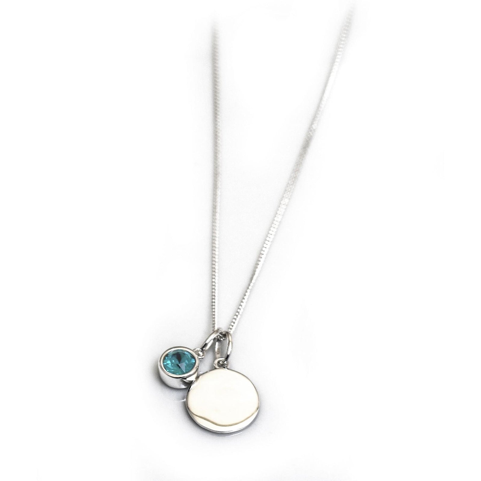 December Birthstone - Blue Zirconia & Silver Disc Necklace