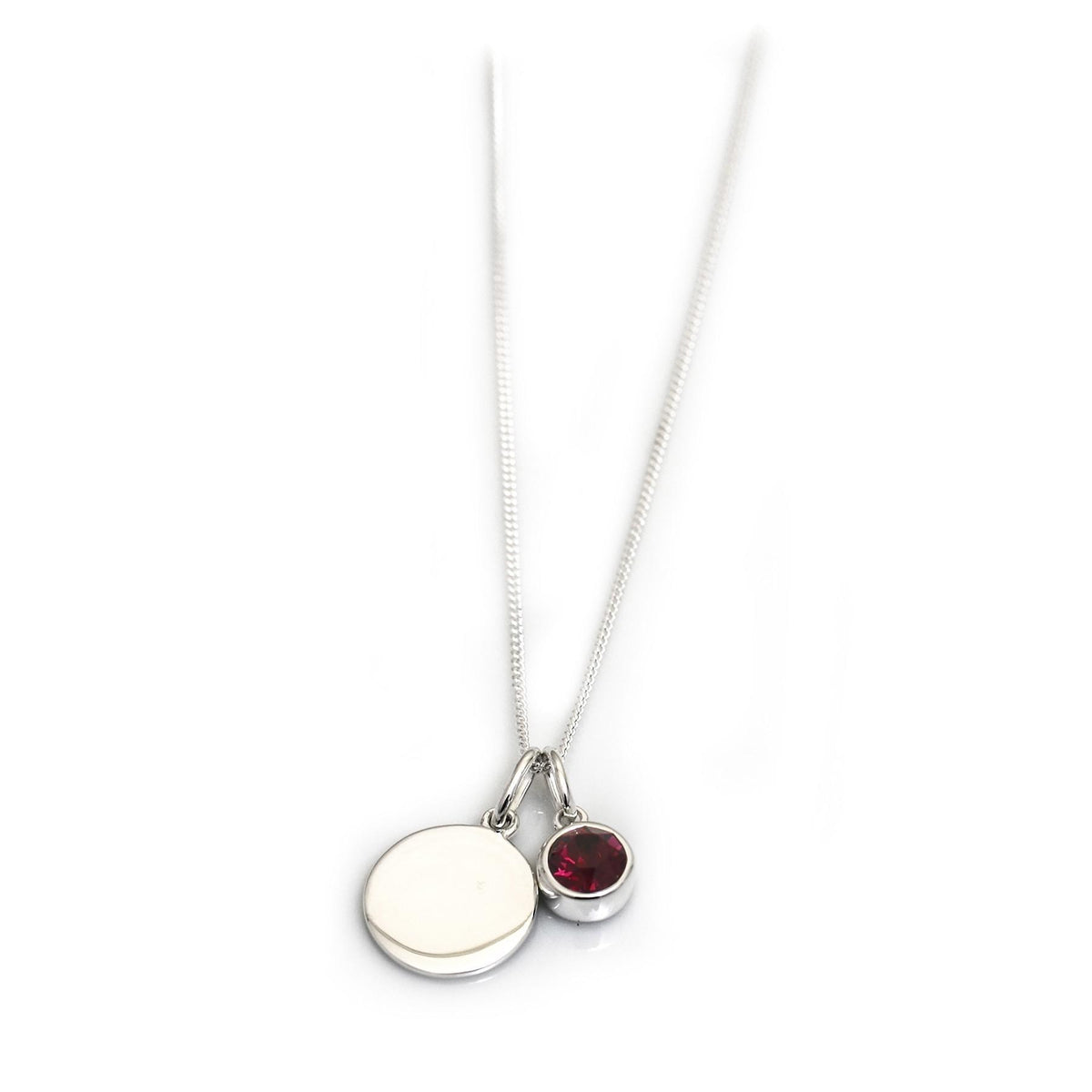 January Birthstone - Garnet CZ &amp; Silver Disc Necklace