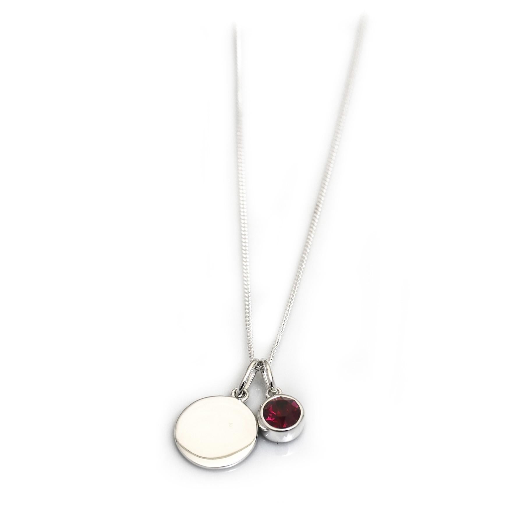 January Birthstone - Garnet CZ & Silver Disc Necklace