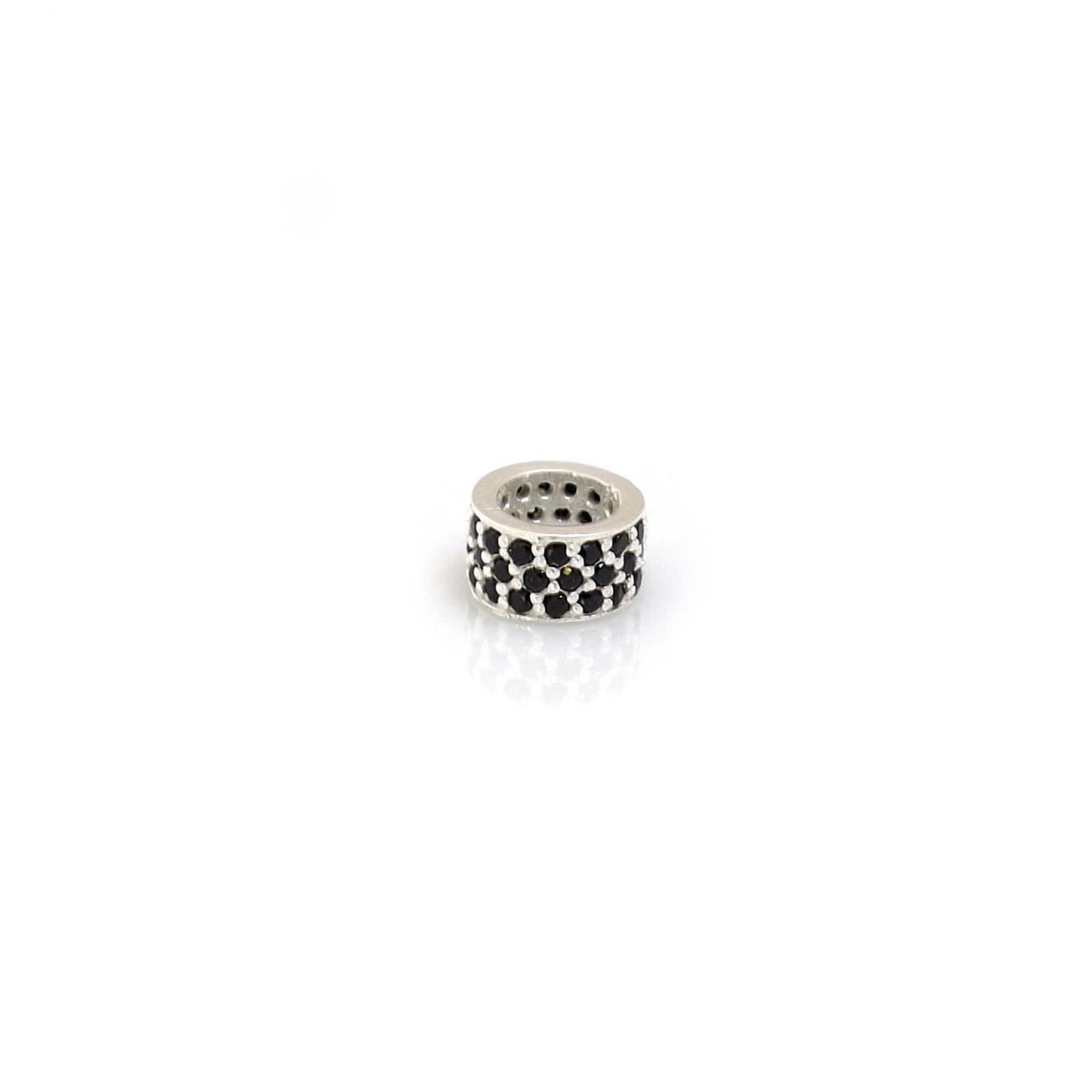 Exclusive Sterling Silver & Black CZ Starlight Roller Charm Bead