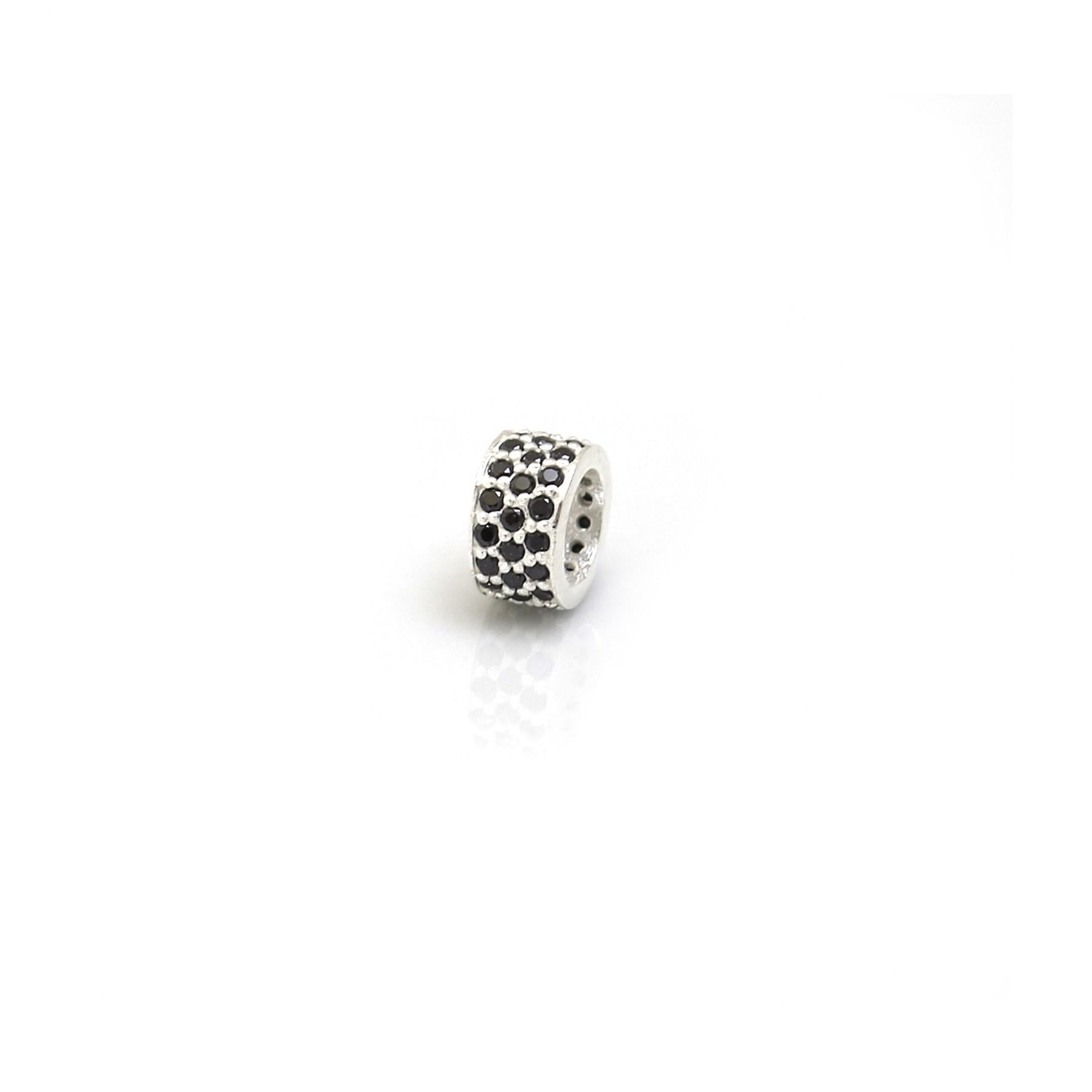 Exclusive Sterling Silver & Black CZ Starlight Roller Charm Bead