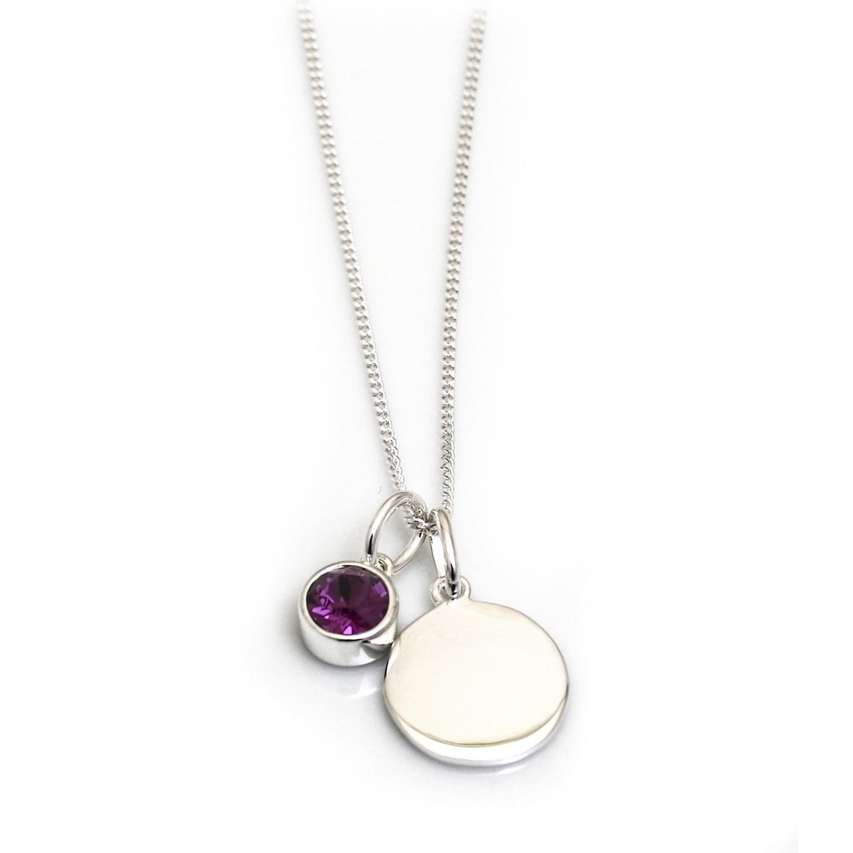 February Birthstone - Amethyst CZ &amp; Silver Disc Necklace