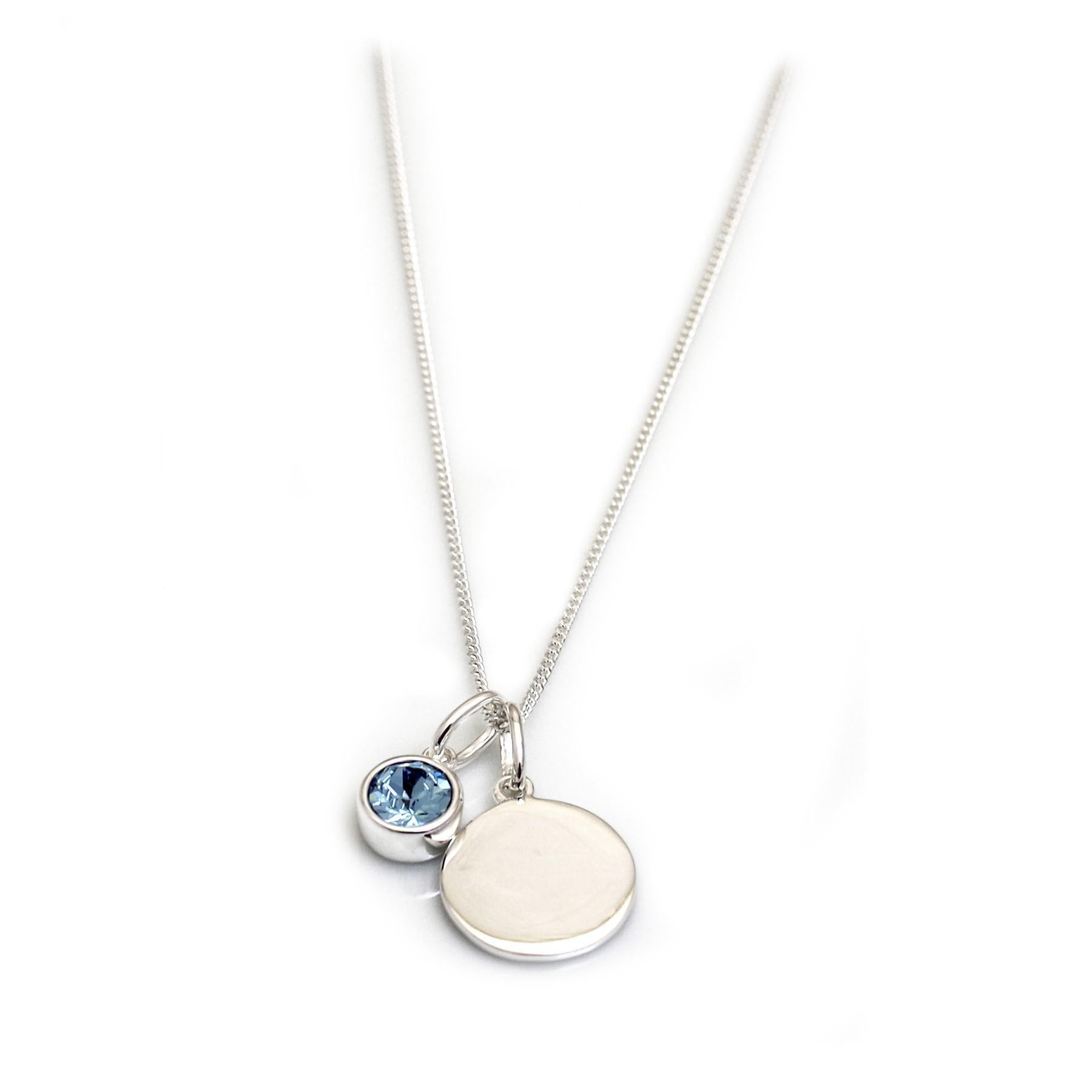 March Birthstone - Aquamarine CZ  & Silver Disc Necklace