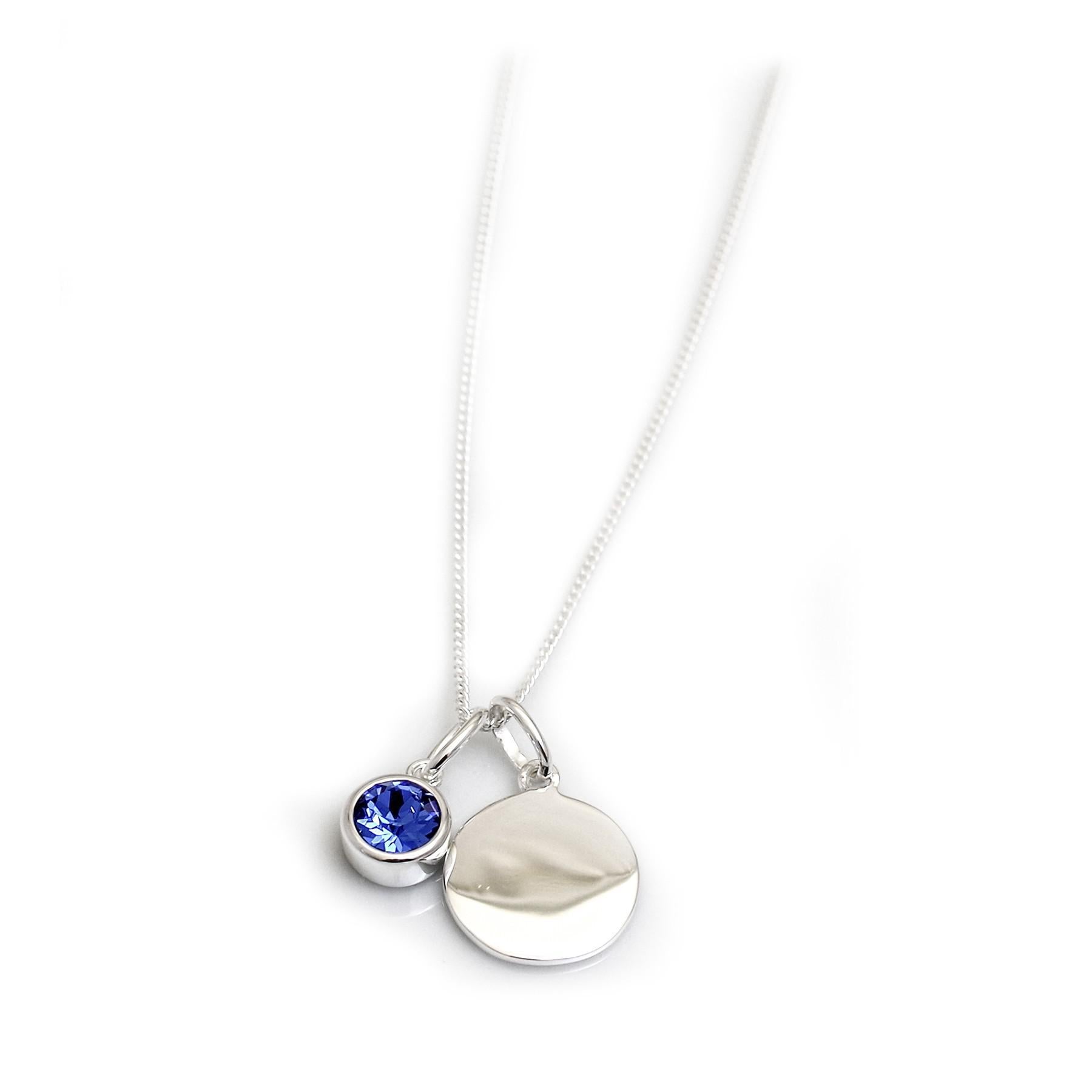 September Birthstone - Sapphire Blue CZ & Silver Disc Necklace