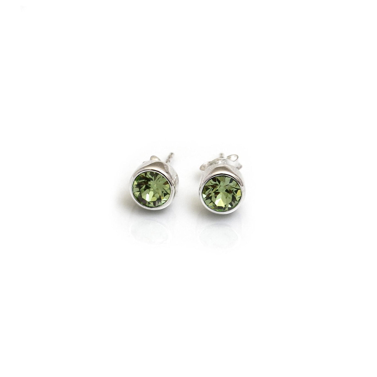 August Birthstone - Sterling Silver &amp; Peridot CZ Stud Earrings
