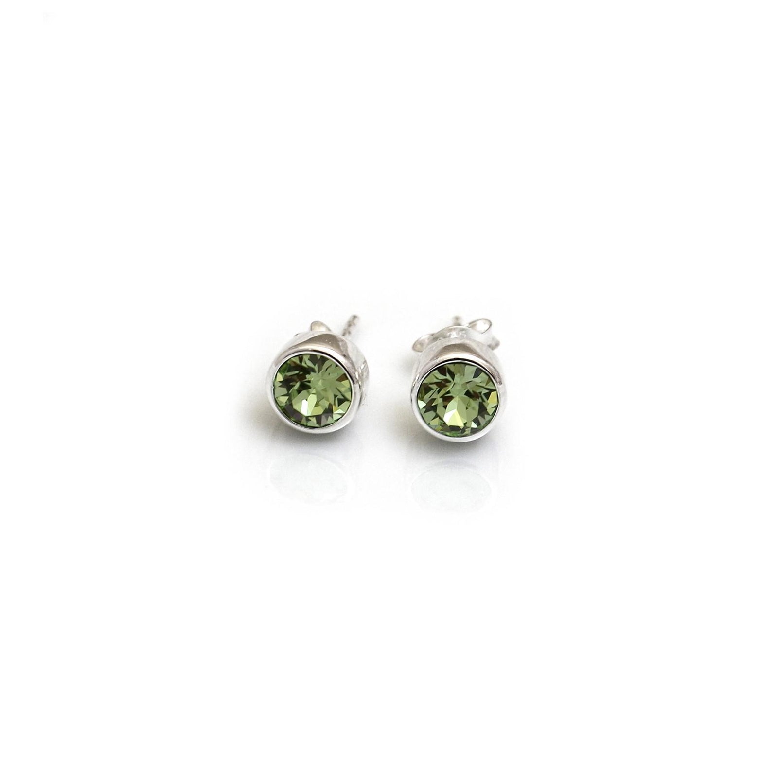 August Birthstone - Sterling Silver & Peridot CZ Stud Earrings