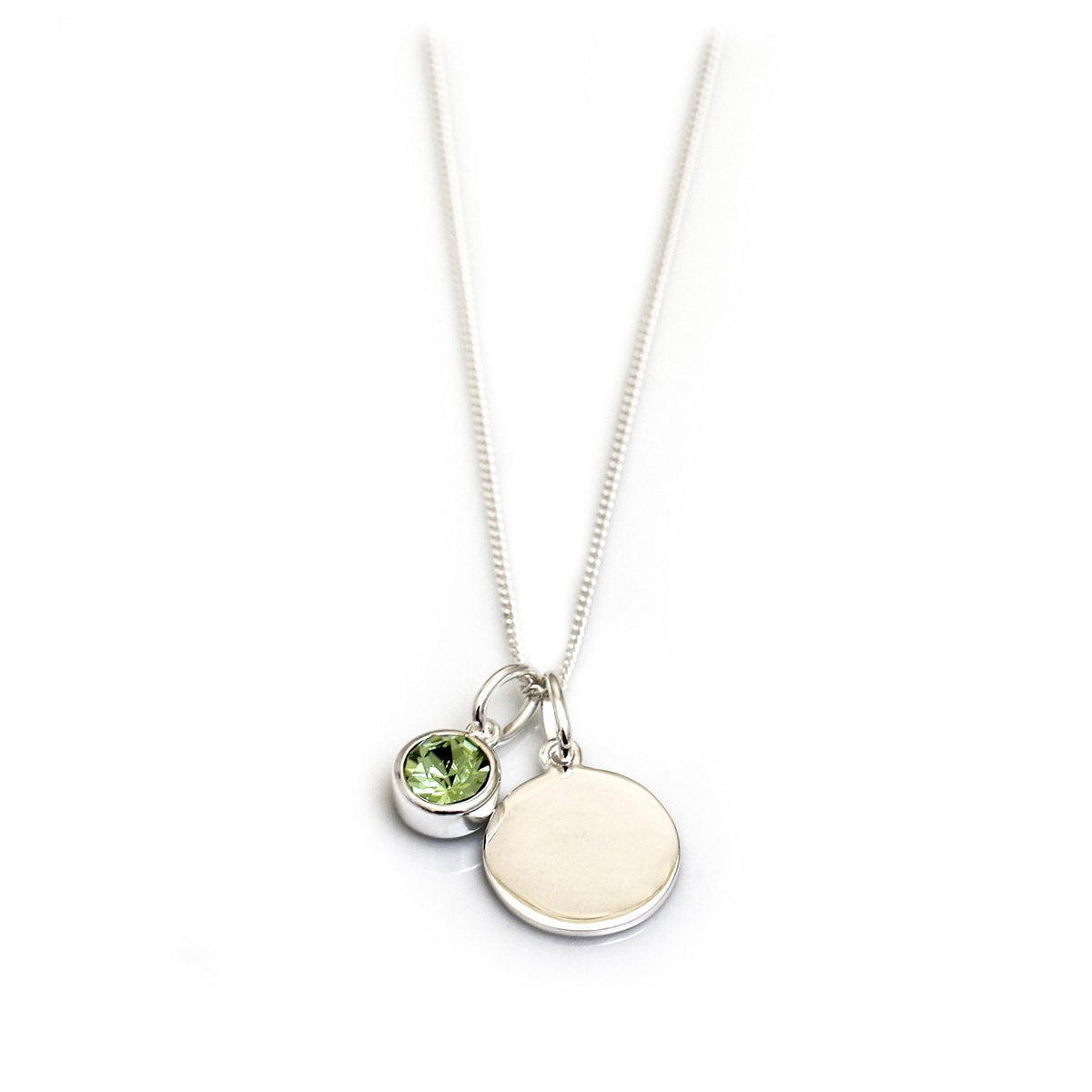 August Birthstone - Peridot CZ &amp; Silver Disc Necklace