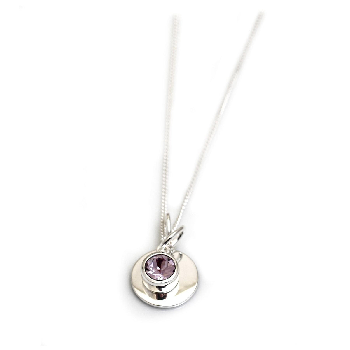June Birthstone - Light Amethyst CZ &amp; Silver Disc Necklace