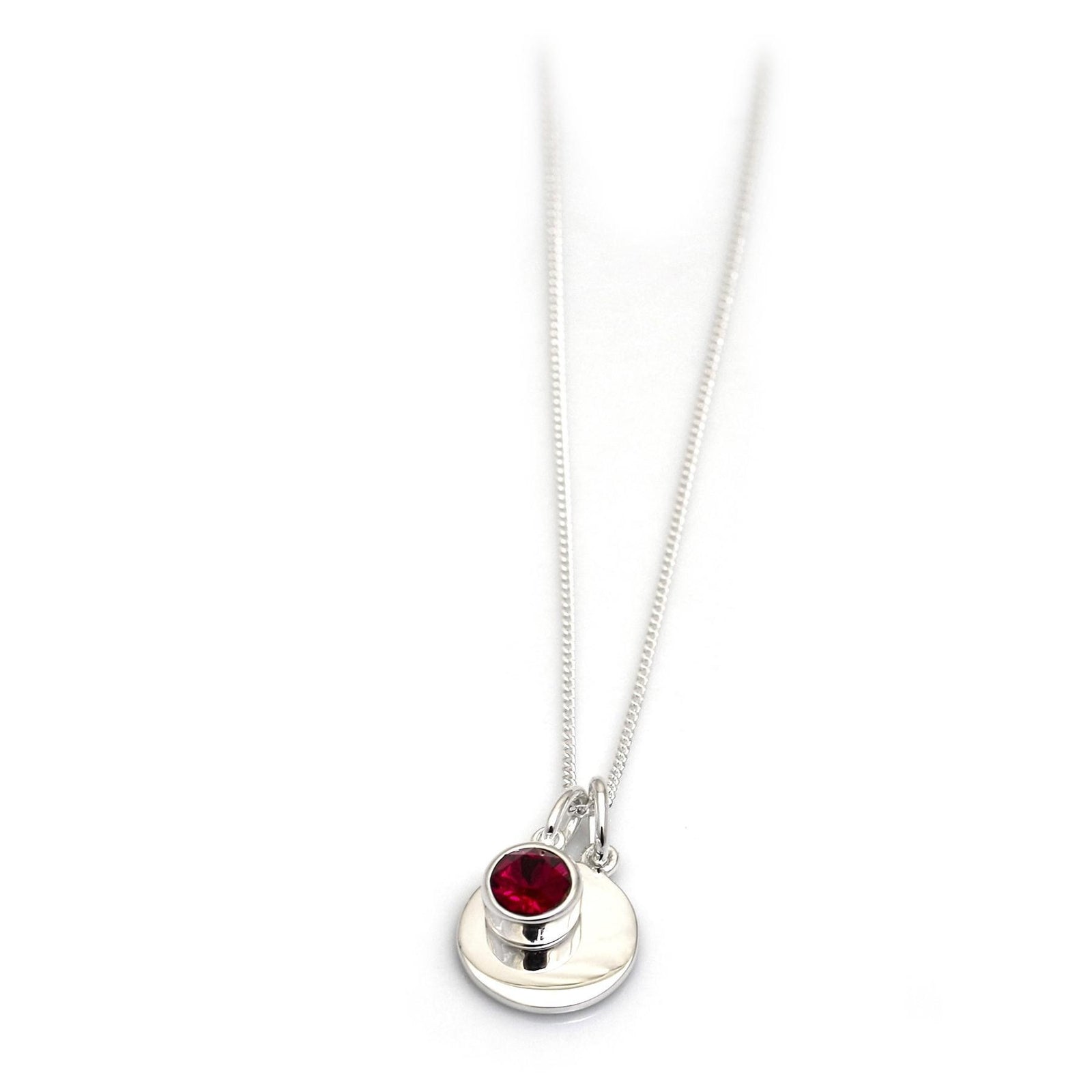 July Birthstone - Ruby CZ & Silver Disc Necklace