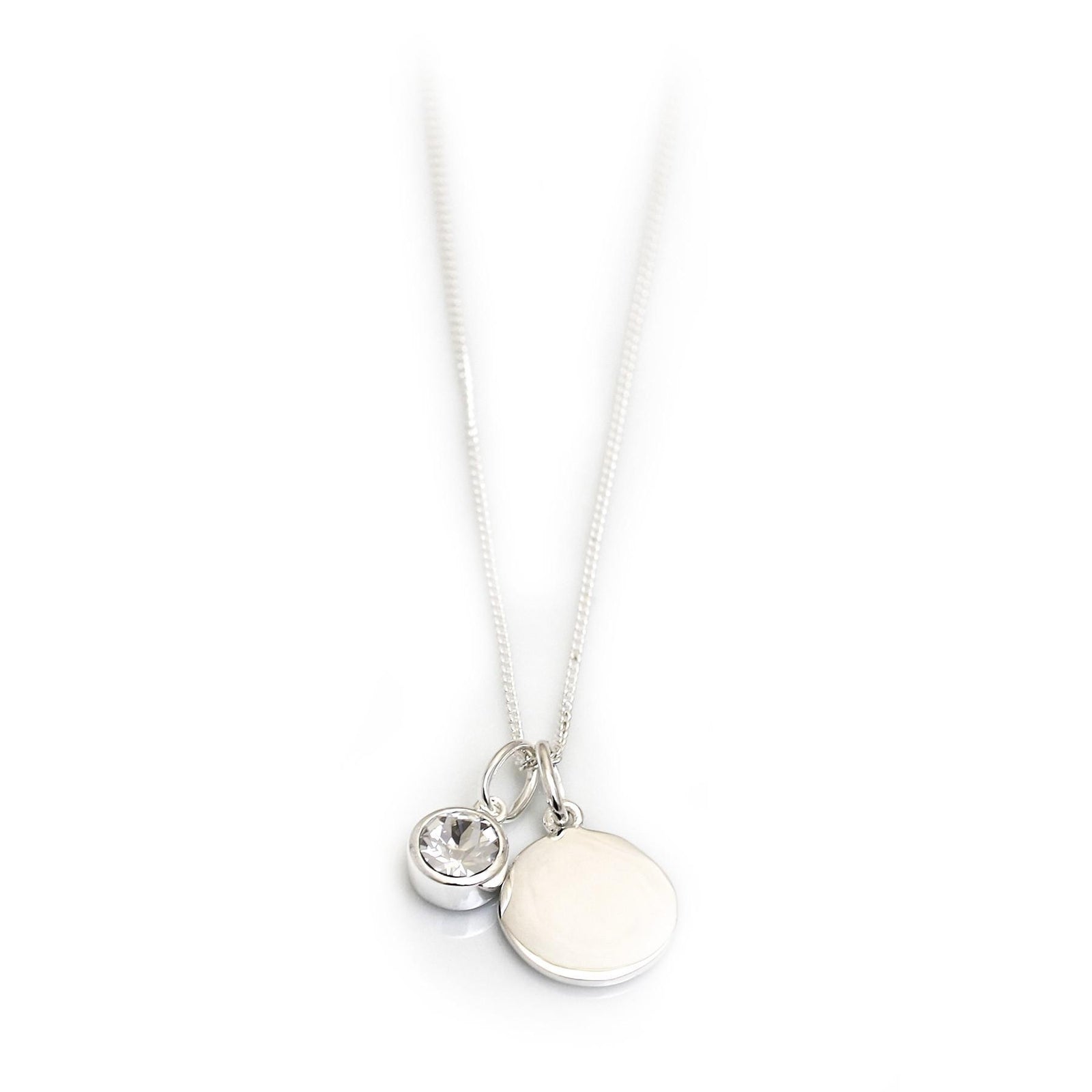 April Birthstone -  Clear CZ & Silver Disc Necklace