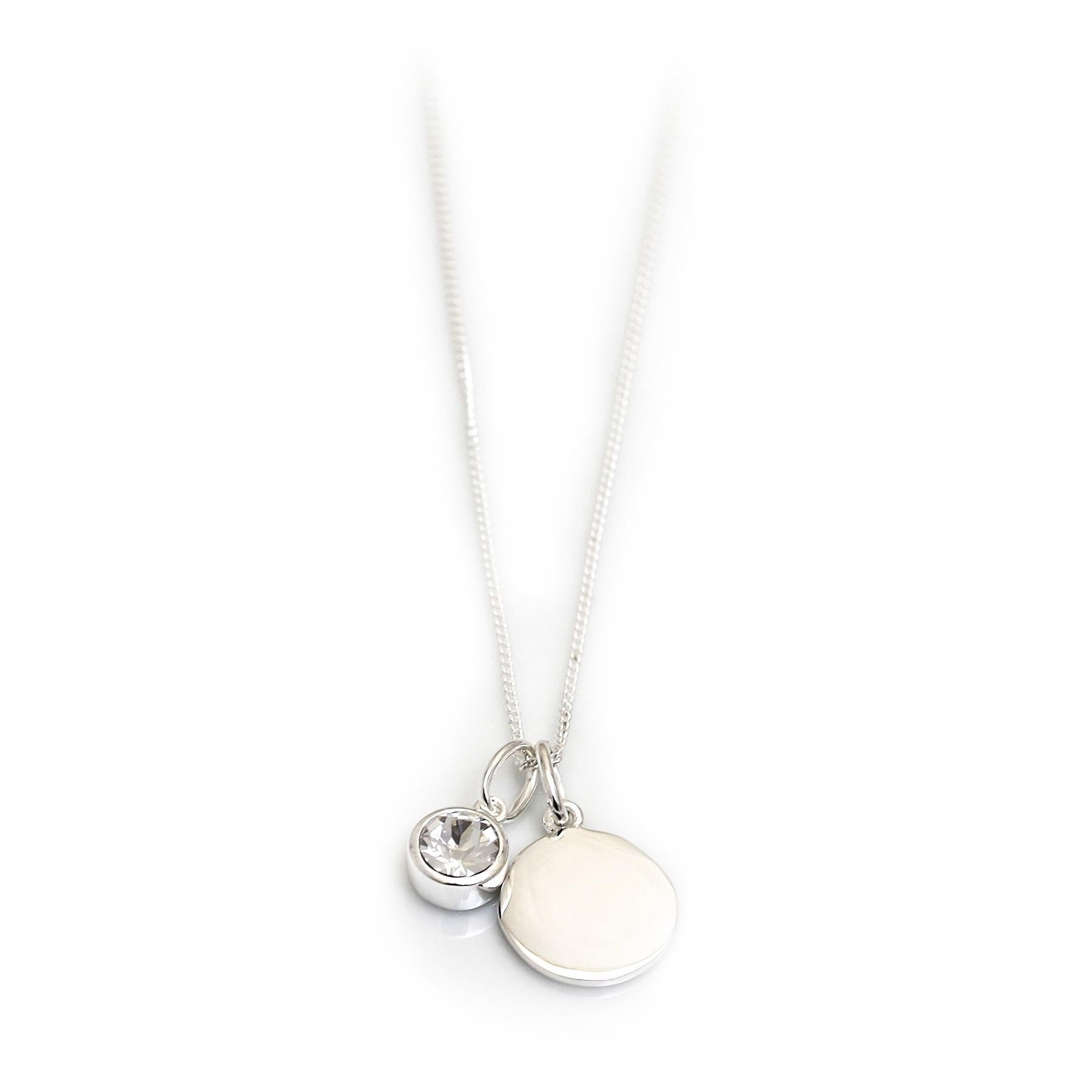 April Birthstone -  Clear CZ & Silver Disc Necklace
