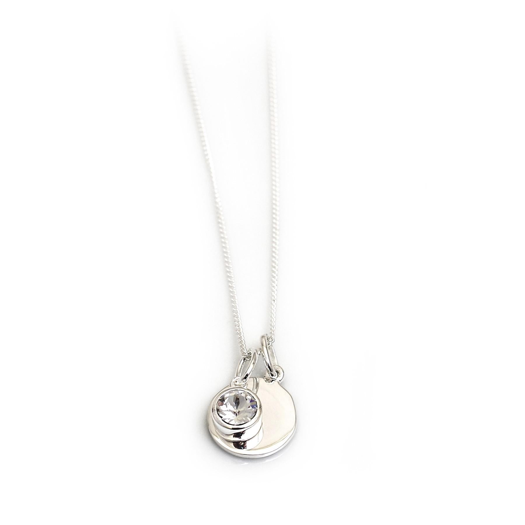 April Birthstone -  Clear CZ & Silver Disc Necklace