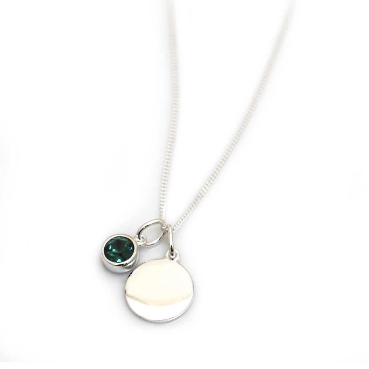 May Birthstone - Green CZ & Sterling Silver Disc Necklace