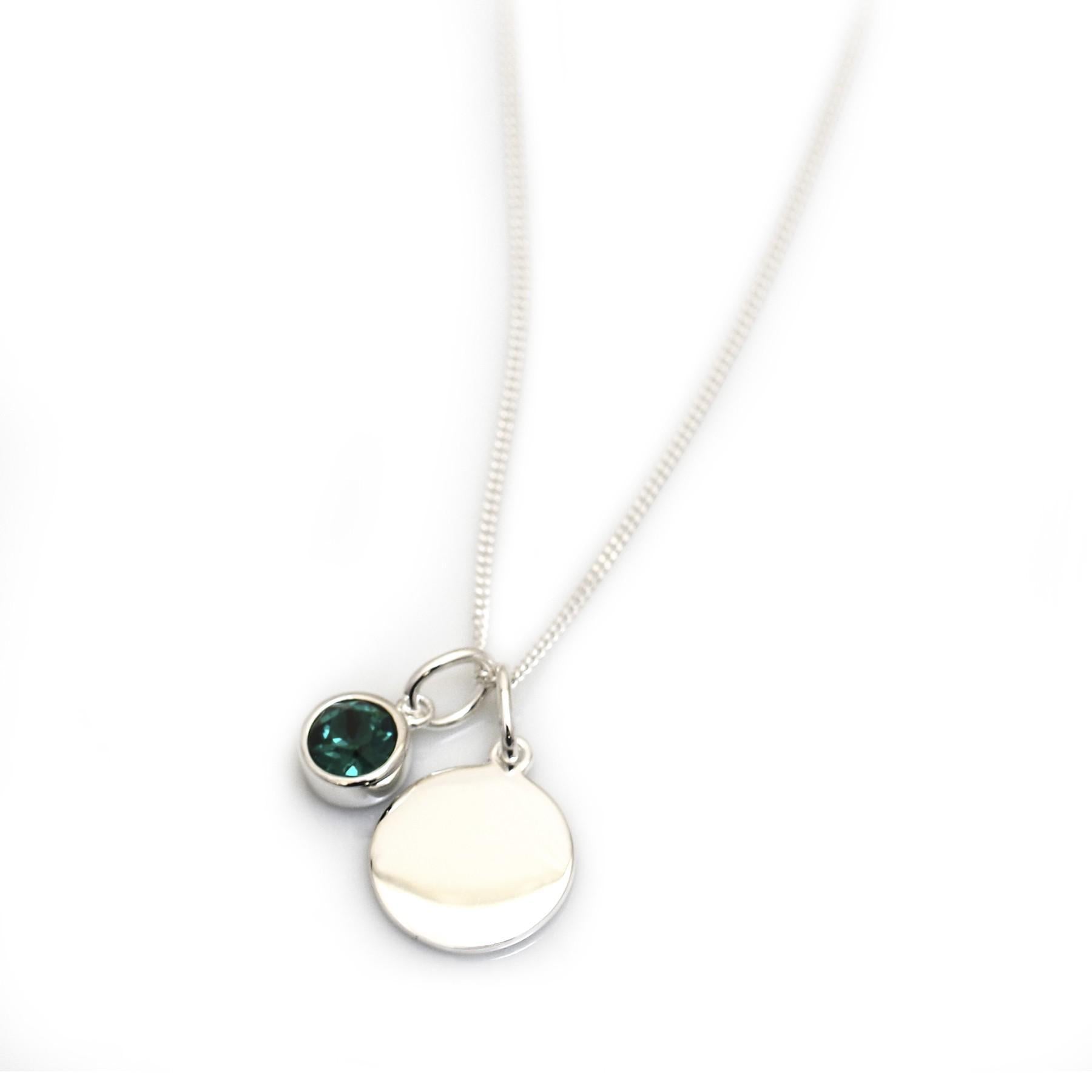 May Birthstone - Green CZ & Sterling Silver Disc Necklace