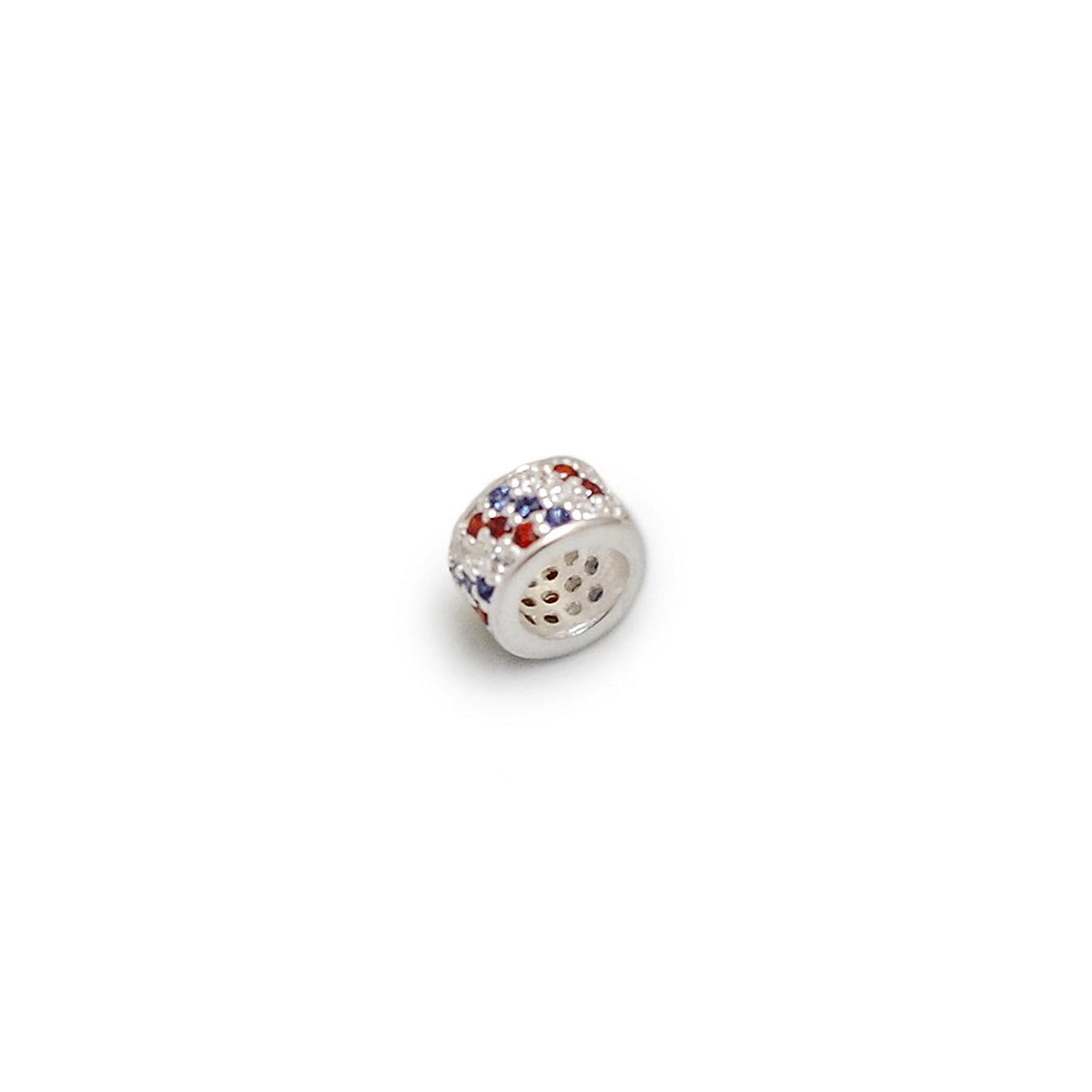 Exclusive British Eventing Sterling Silver & Red, White & Blue CZ Roller Charm Bead