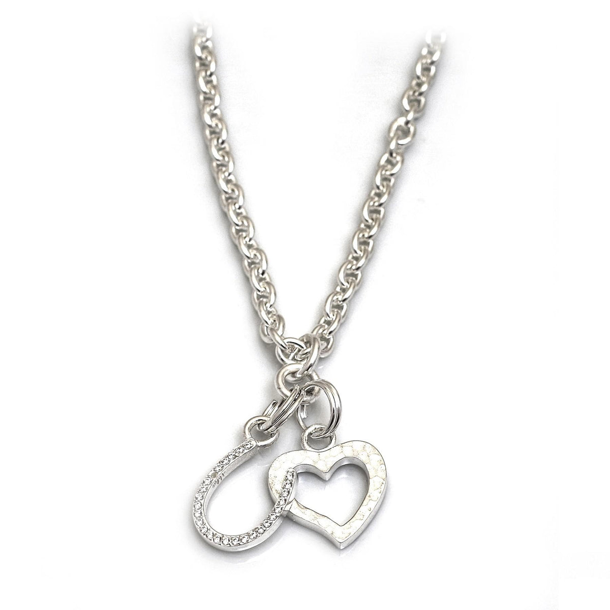 Exclusive Sterling Silver Heart &amp; Horseshoe Cluster Necklace