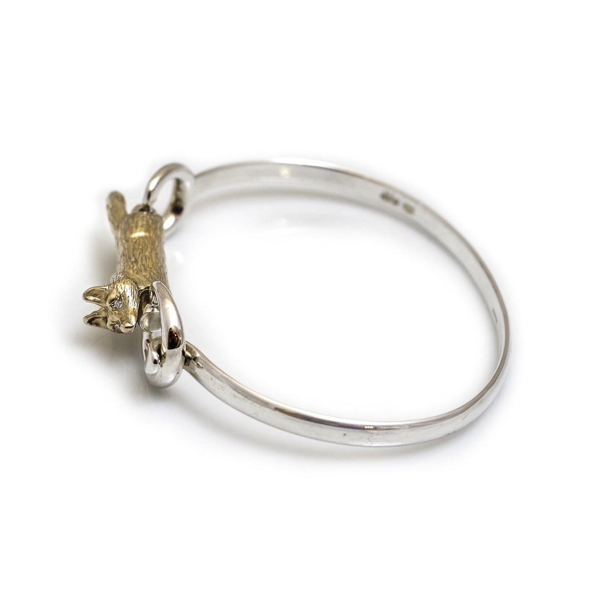 Exclusive Sterling Silver &amp; Solid 9ct Gold Foxy Bangle With Diamond Eyes