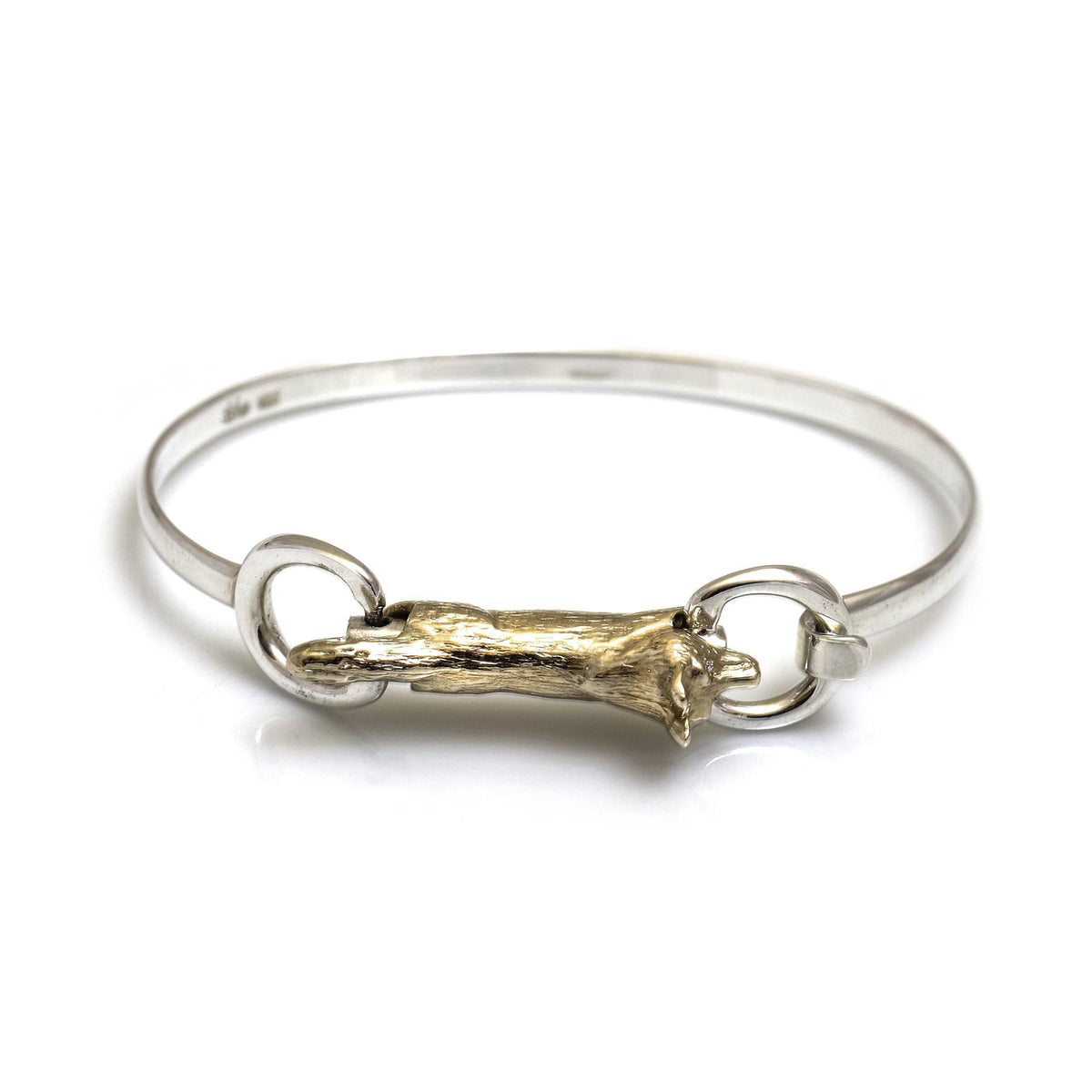 Exclusive Sterling Silver & Solid 9ct Gold Foxy Bangle With Diamond Eyes