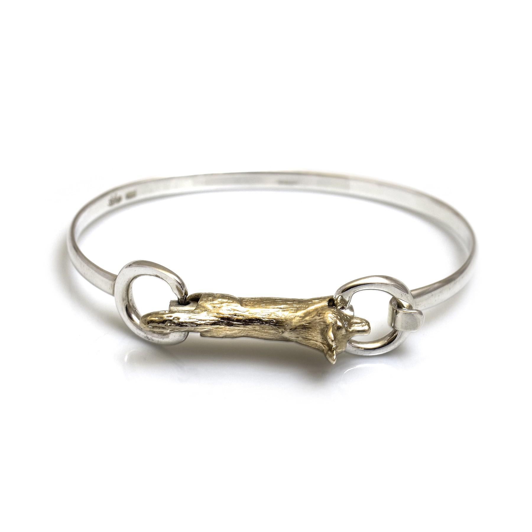 Exclusive Sterling Silver & Solid 9ct Gold Foxy Bangle With Diamond Eyes