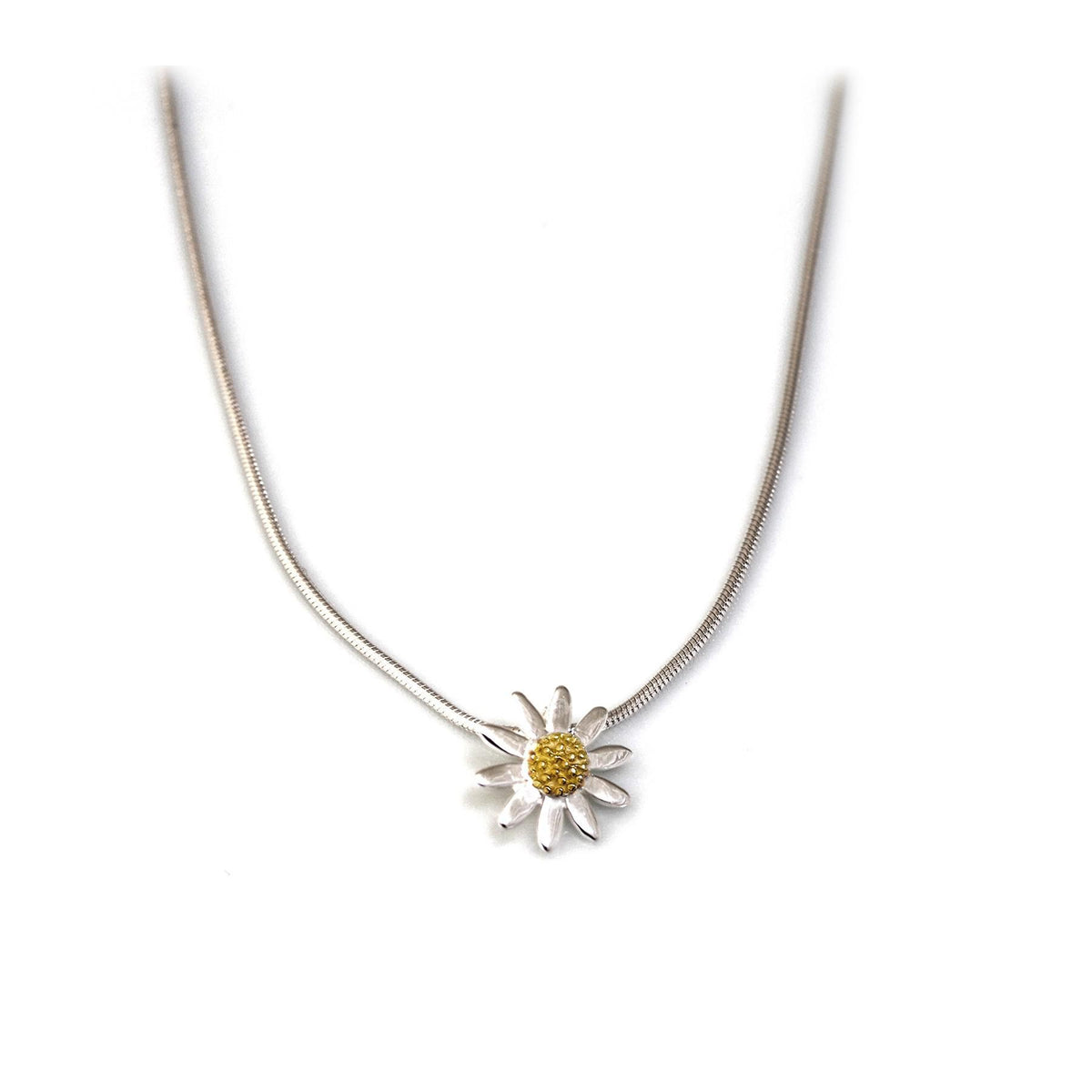 Sterling Silver &amp; 18ct Gold Plate Classic Daisy Pendant With Chain