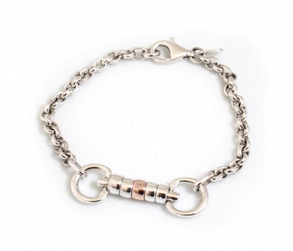 Exclusive Sterling Silver &amp; 9ct Gold Classic Cherry Roller Snaffle Fob Bracelet